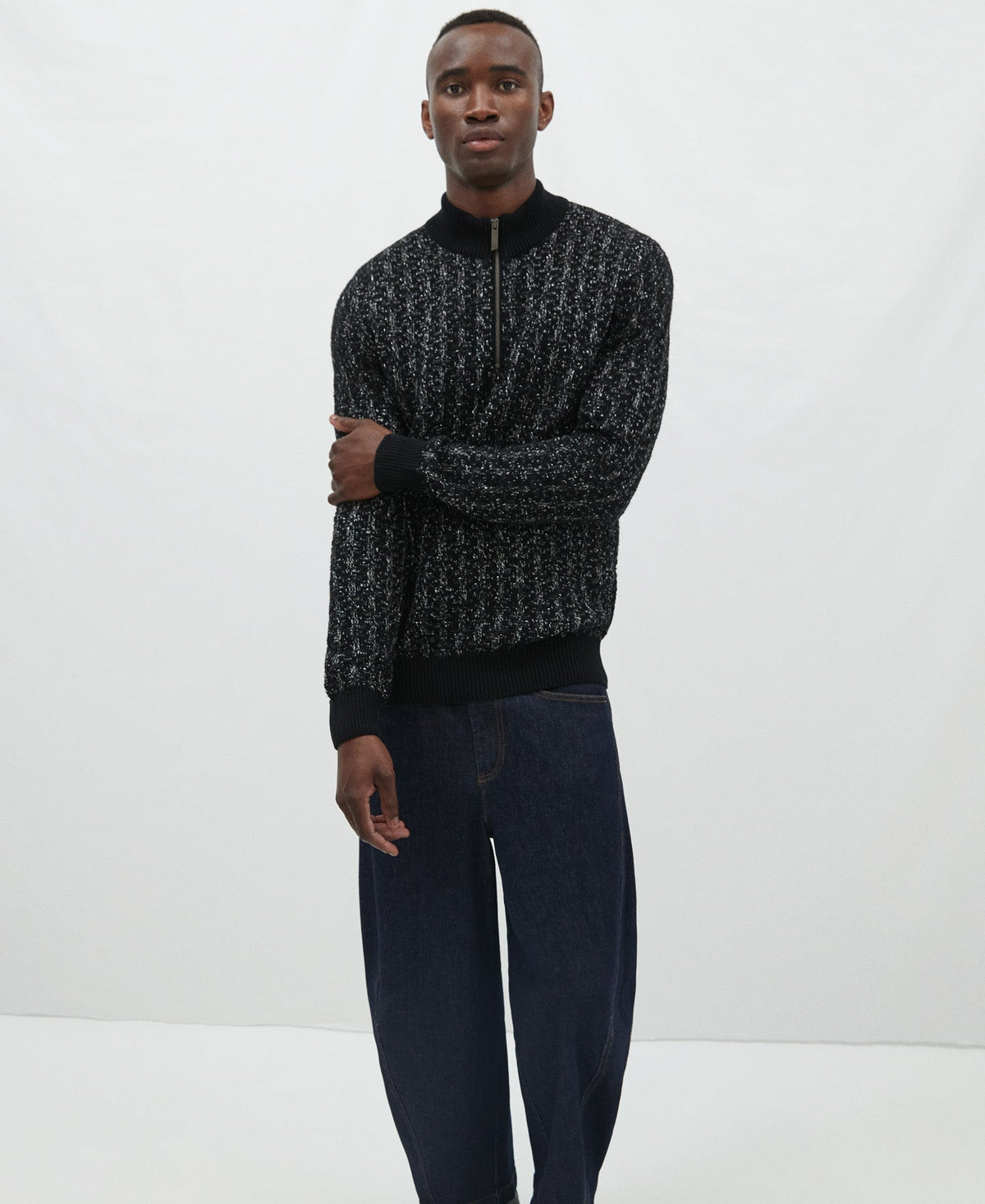 Grey/Black Cotton Cardigan With Perkins Collar