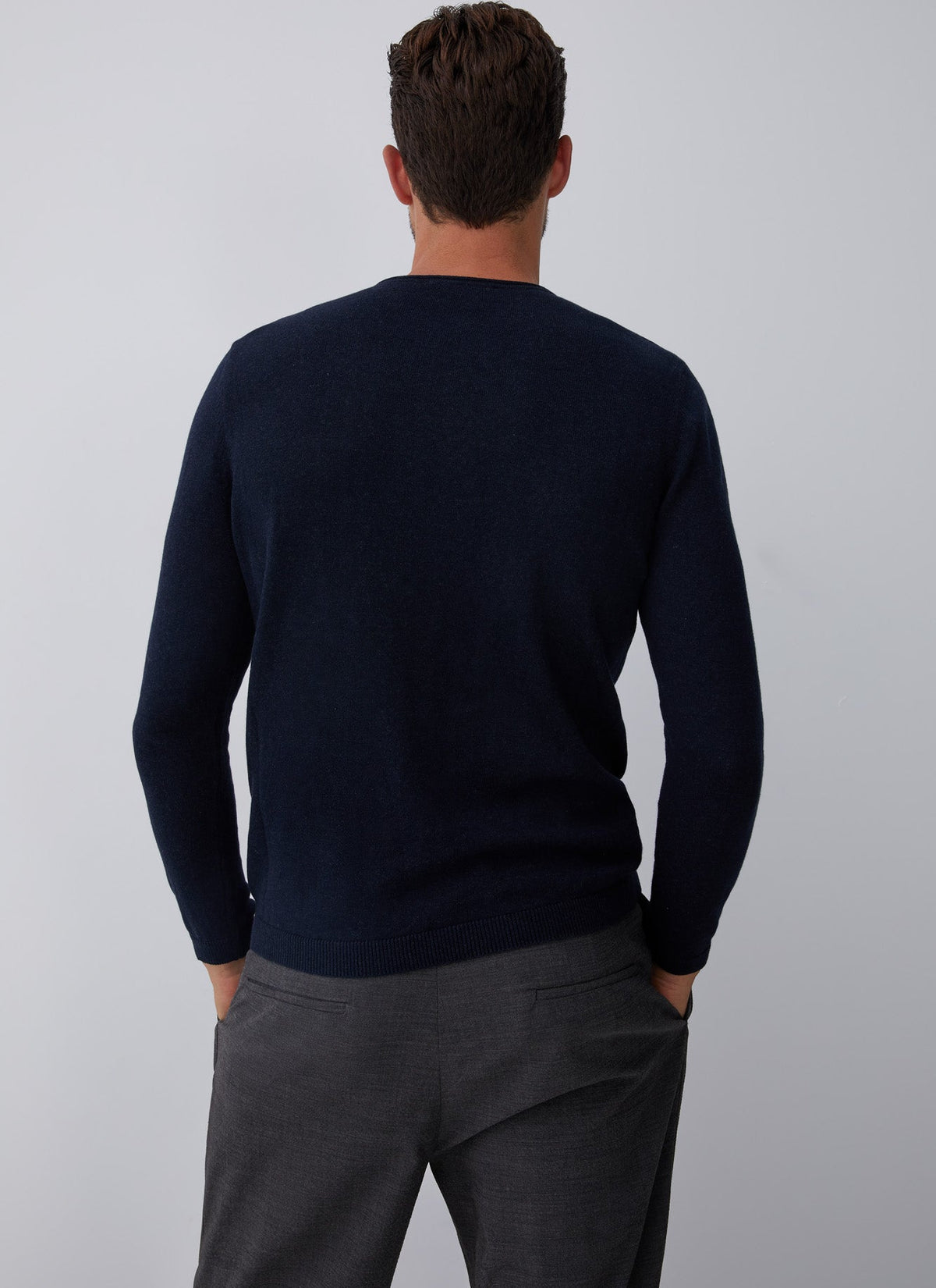Blue Sweater With Roll Edge Crew Collar