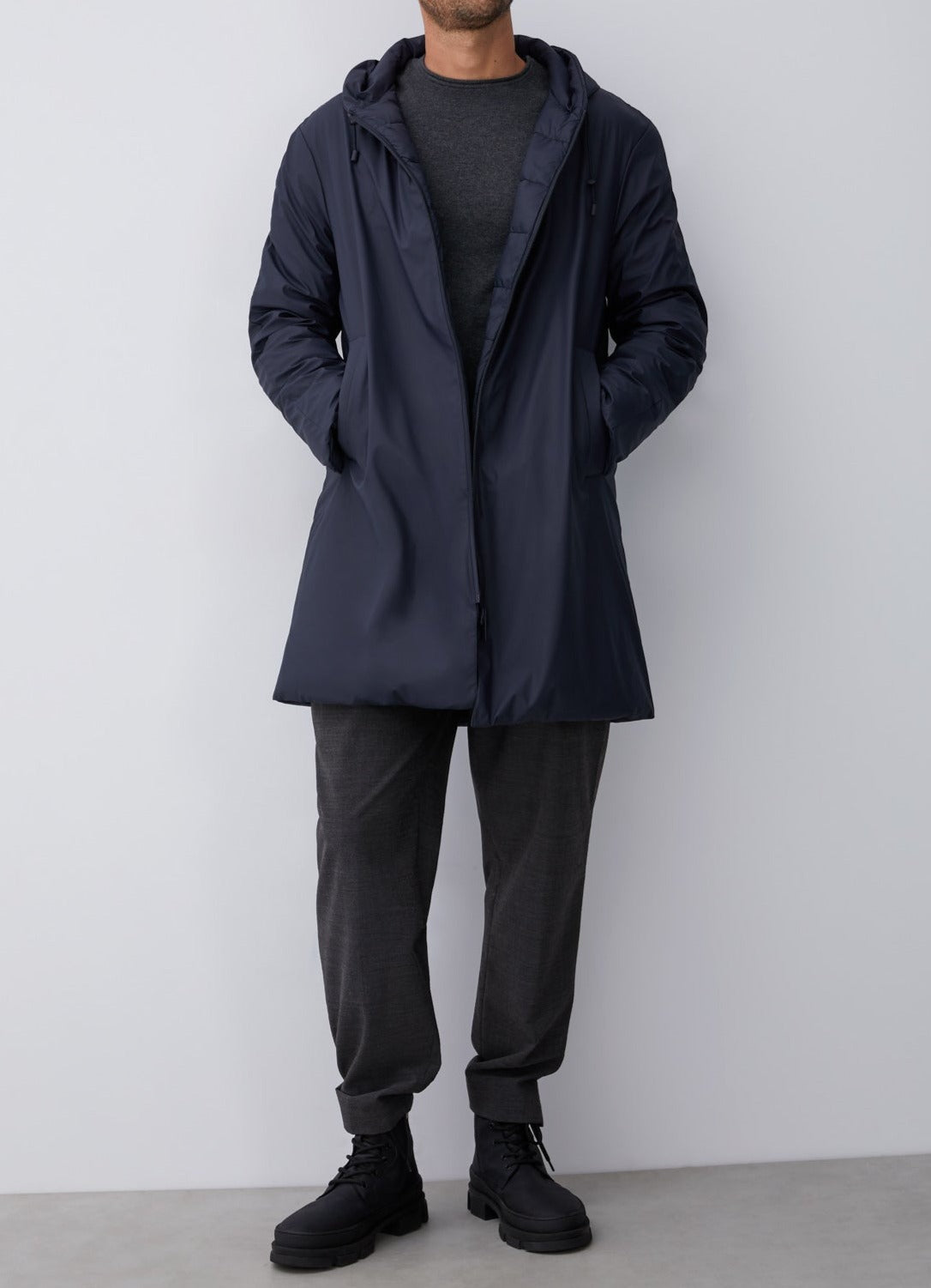 Grey Sweater With Roll Edge Crew Collar