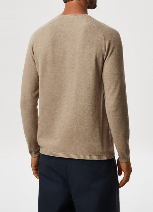 Sand Cotton Sweater With Striped Texture