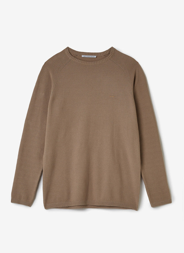 Sand Cotton Sweater With Striped Texture