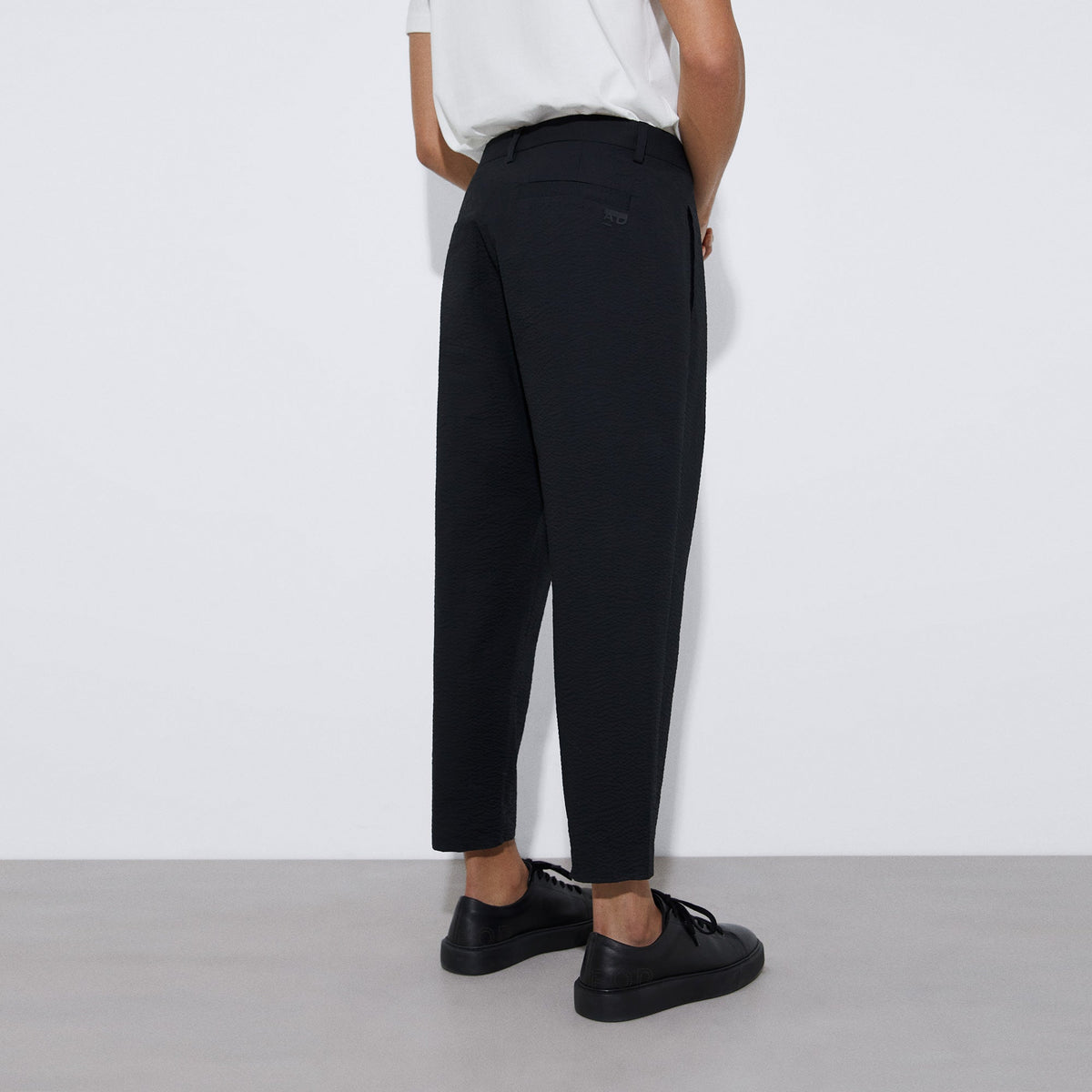 Black Cotton Seersucker Chino Pants