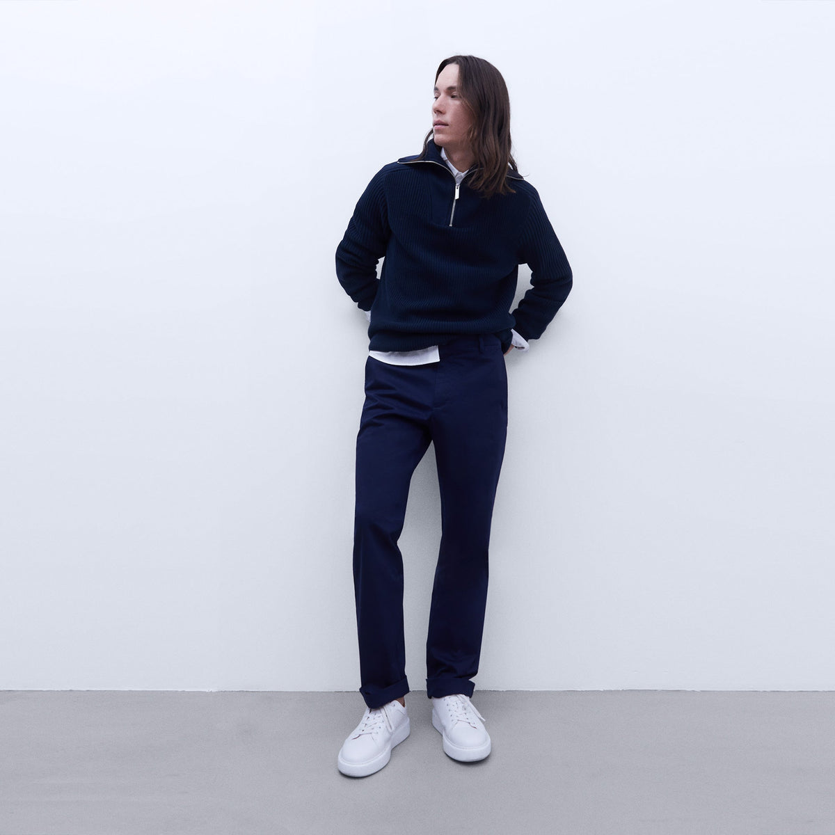 Navy Blue Cotton Chino Trousers