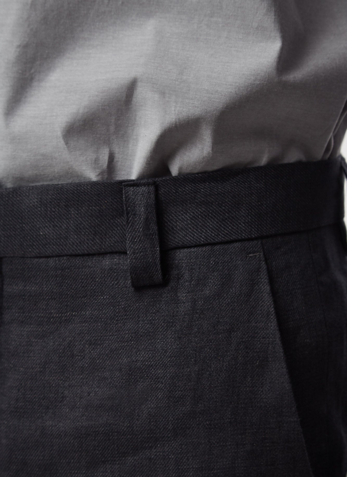 Grey Linen Twill Trousers Without Darts
