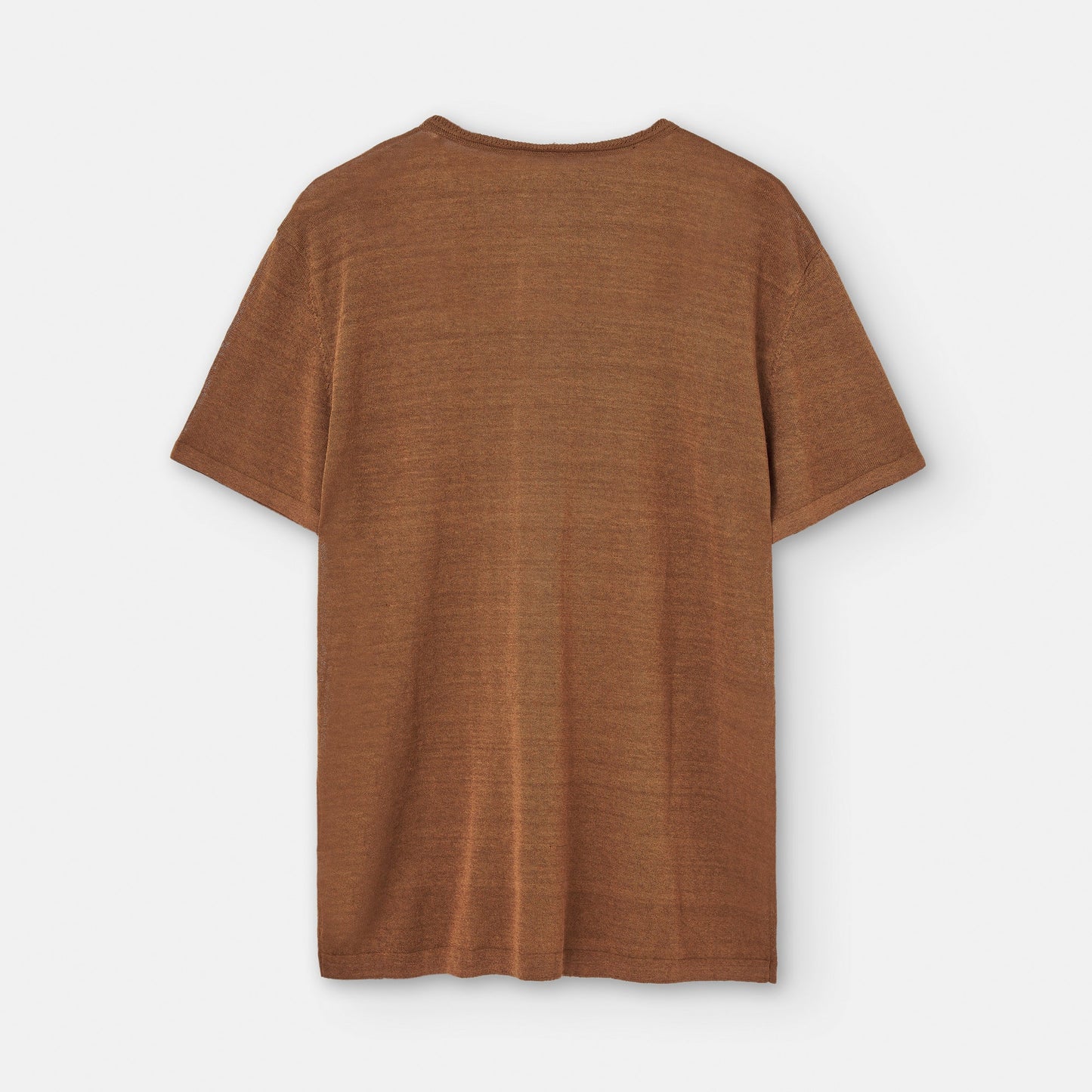 Tobacco Linen And Nylon Crew Neck T-Shirt