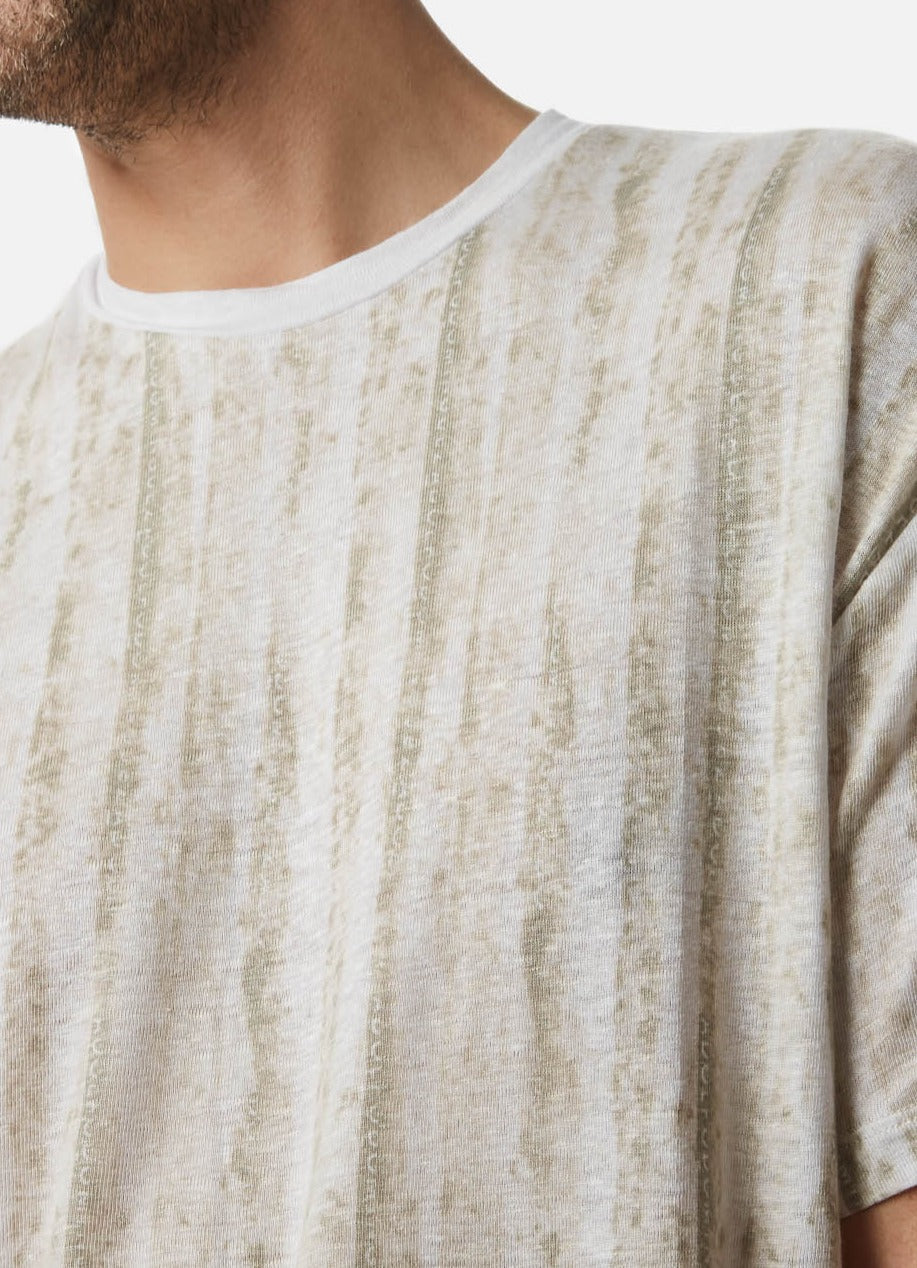 White Print Striped Linen T-Shirt