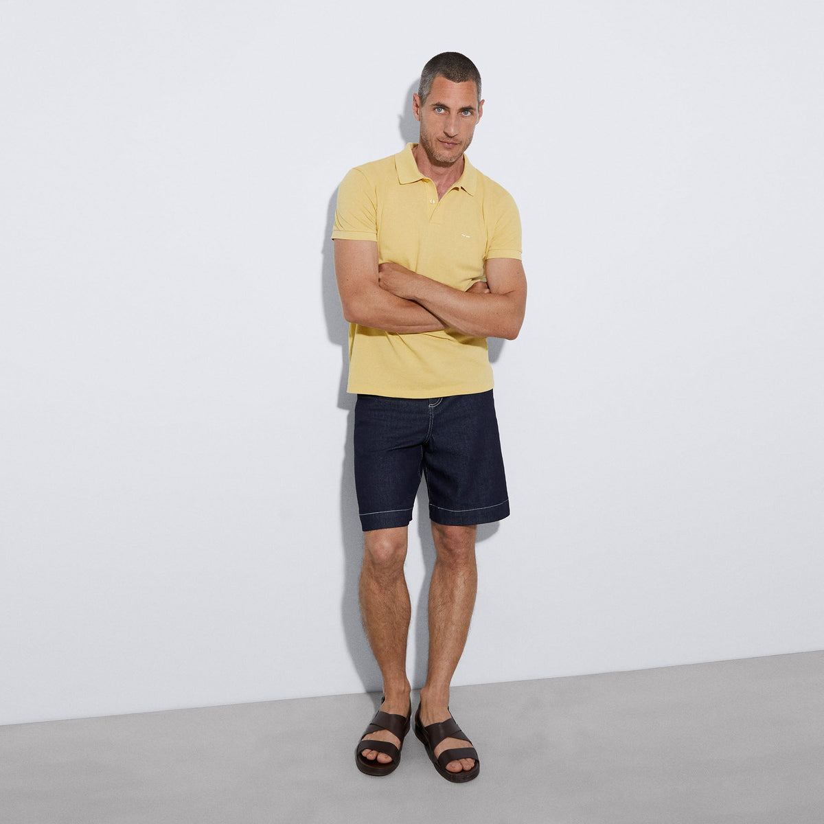 Light Yellow Cotton Pique Two Button Polo Shirt