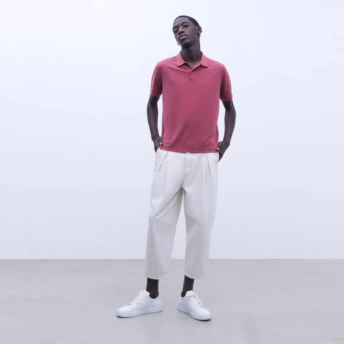 Pink Modal Polo Shirt For Men