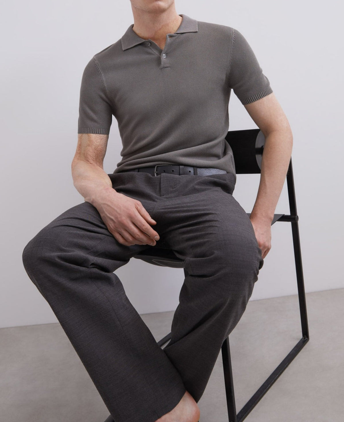 Grey Pique Shirt Collar Polo Shirt