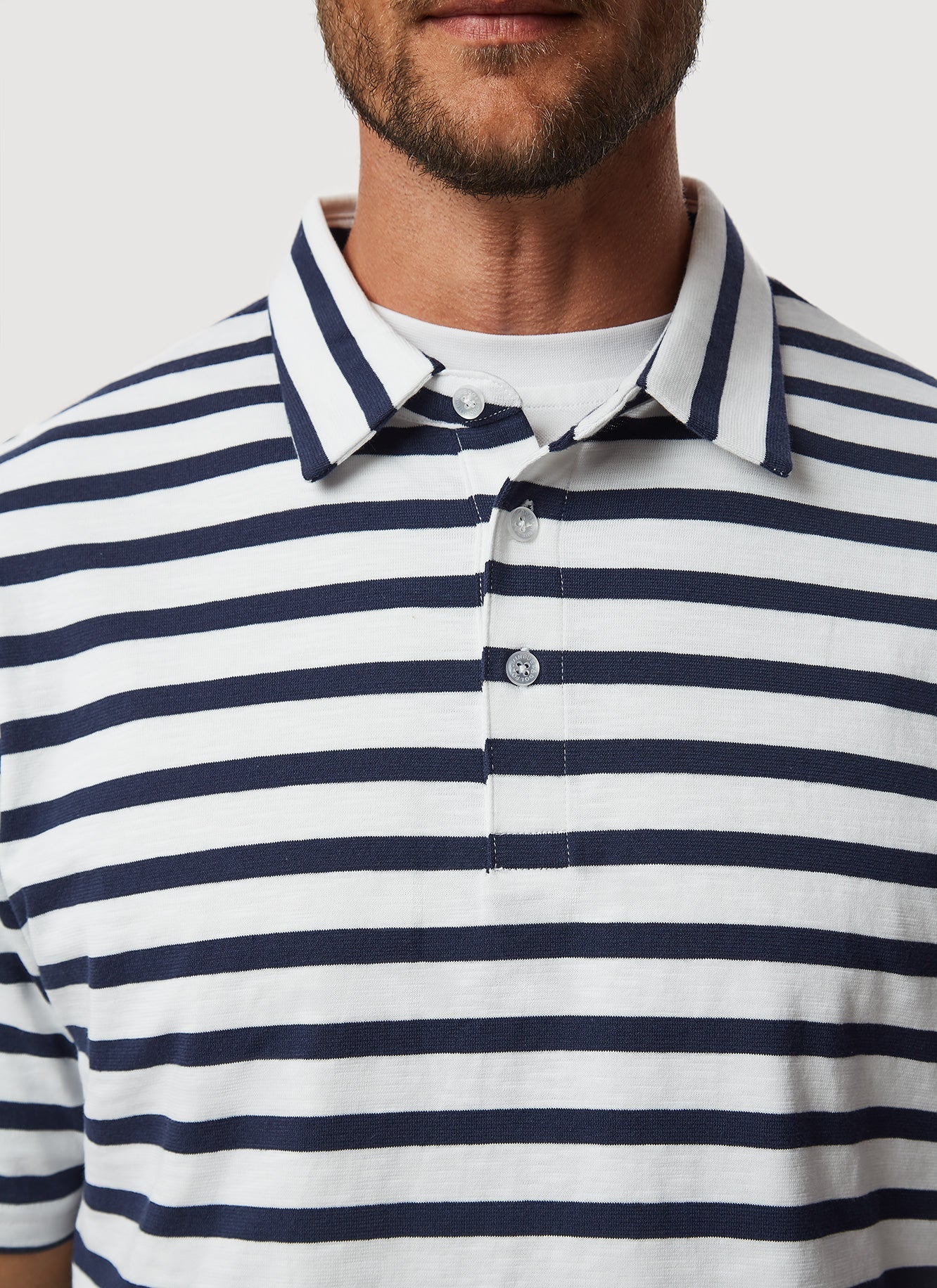 White/Navy Breton Stripes Short Sleeve Polo Shirt