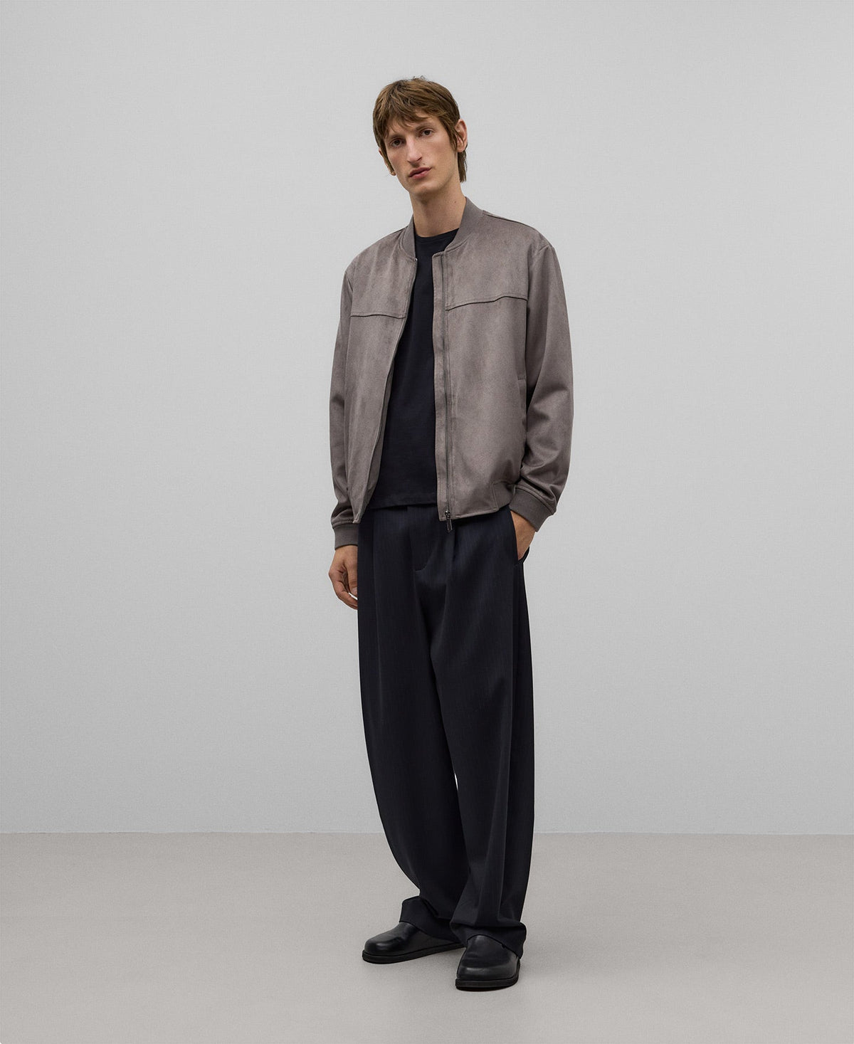 Bomber jacket with front zip man in taupe
