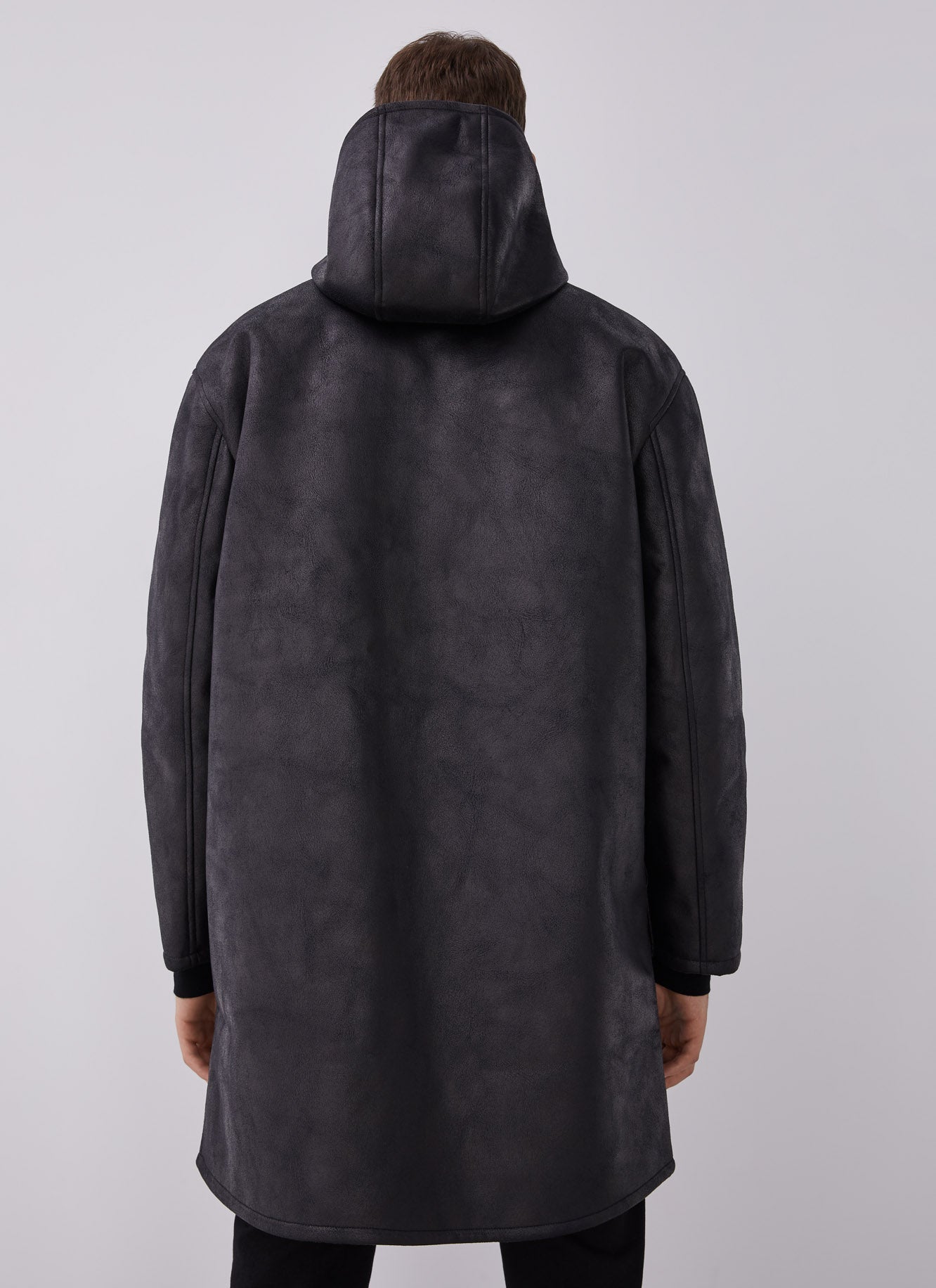 Black Responsible Leather Hooded Three-Quarter Coat