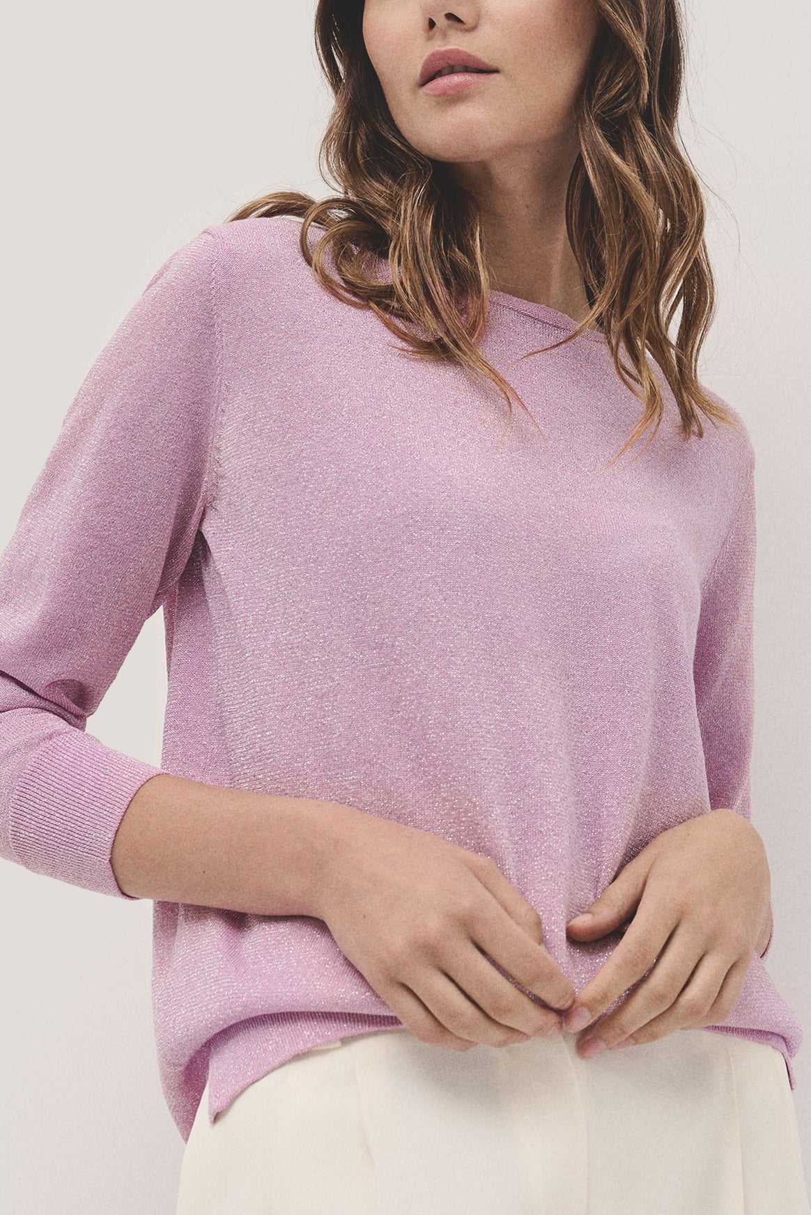 Long sleeves jumper in pink lurex