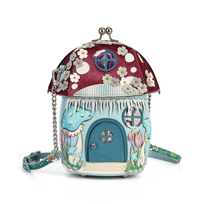 Vendula London Fairy Village Toadstool House Bag – front, toadstool house with fairy door