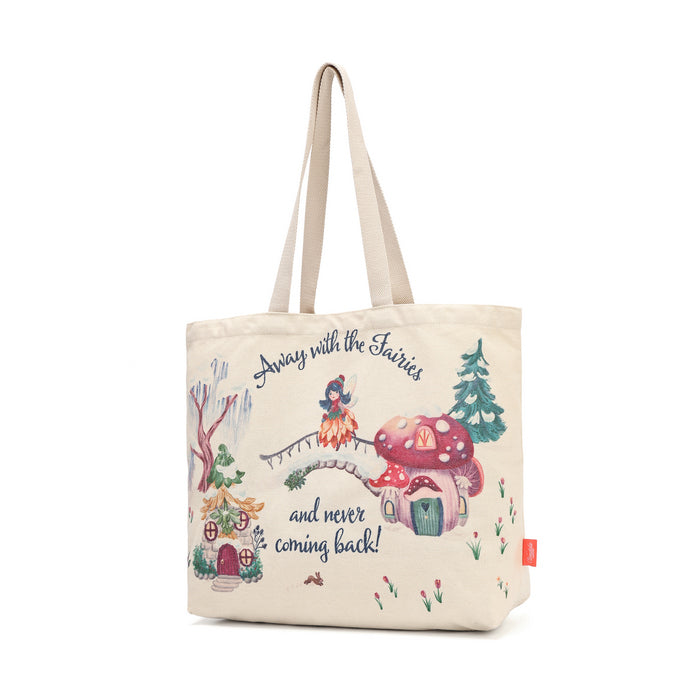 Vendula London Fairy Village Canvas Tote Bag – front, three-quarter view