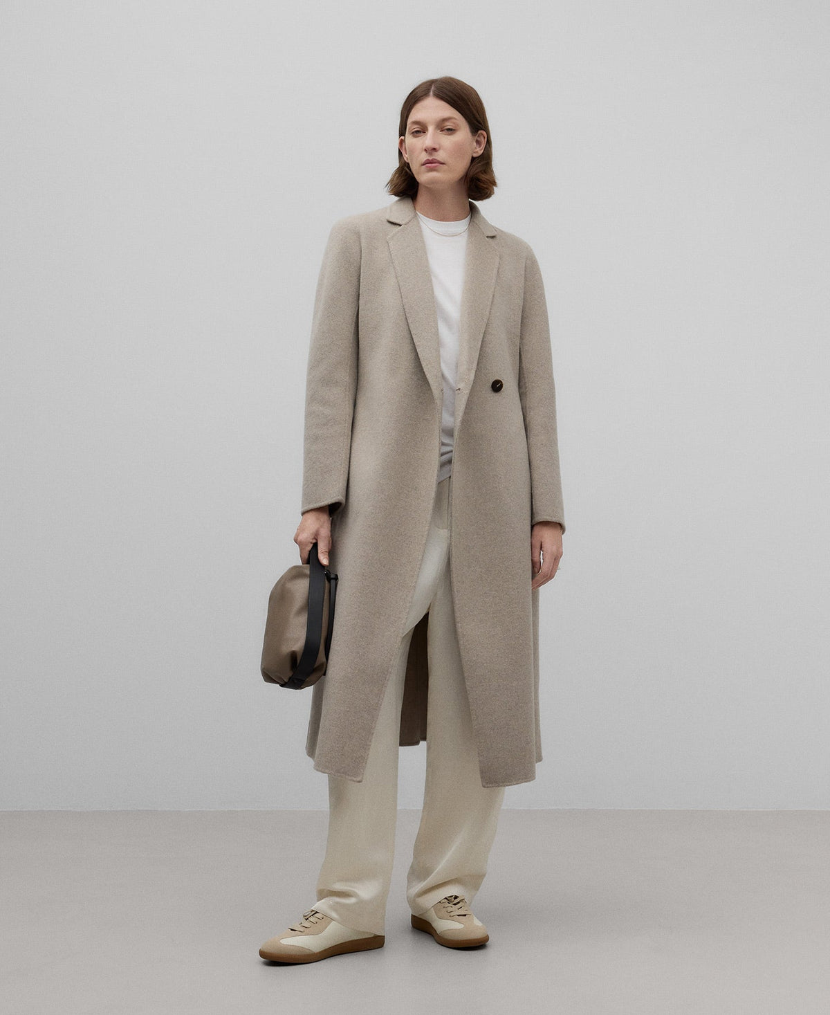 Merino Wool Blend Tailored Coat for Women in Natural