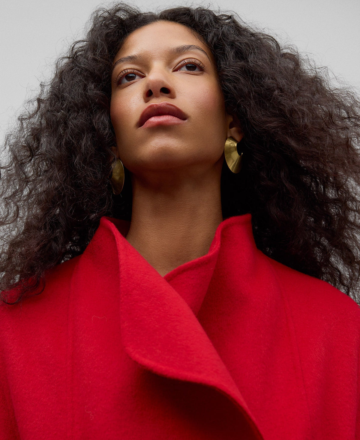 Belted Merino Wool Blend Coat in Red