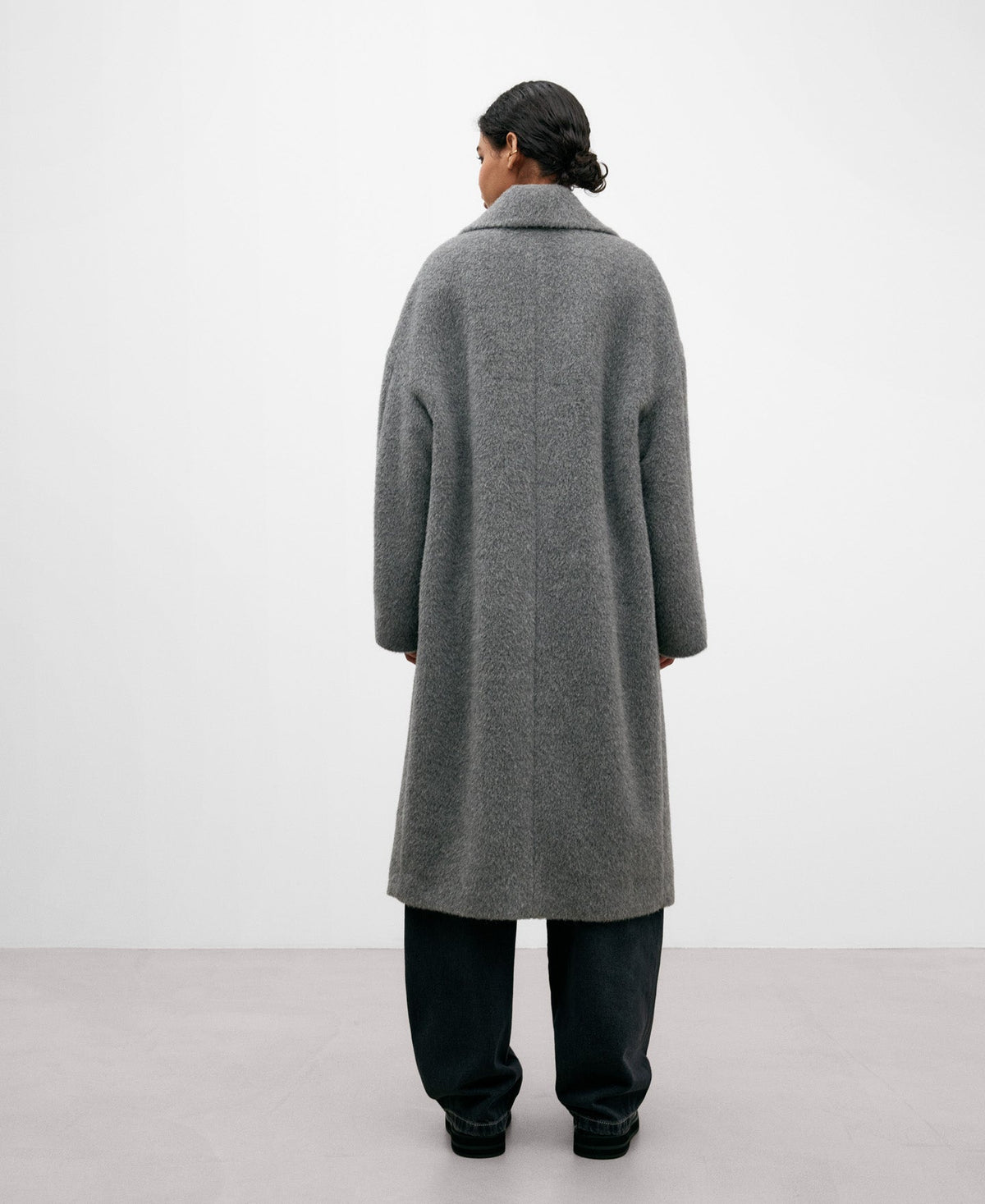 Grey Alpaca Woven Coat For Women