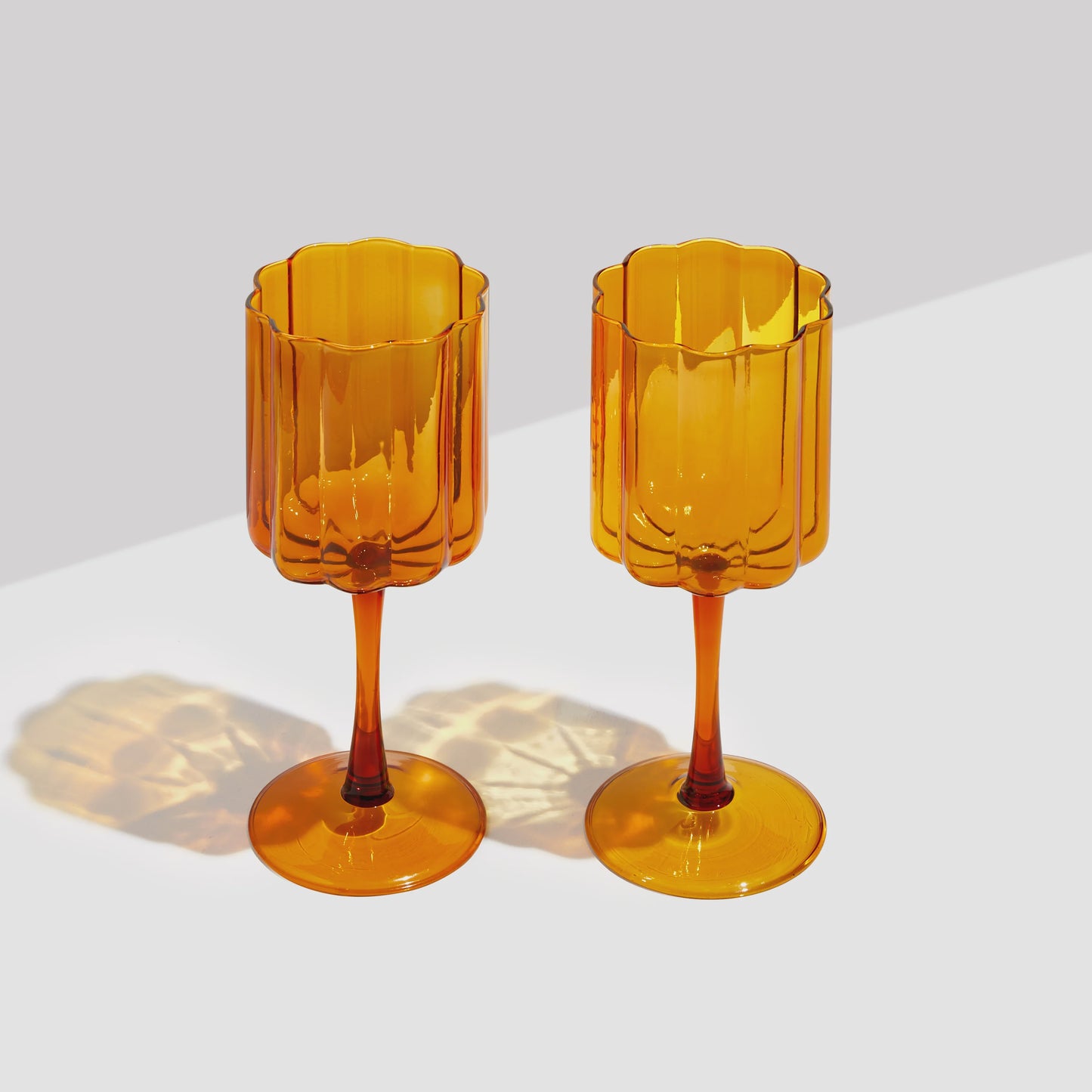 TWO x WAVE WINE GLASSES - AMBER
