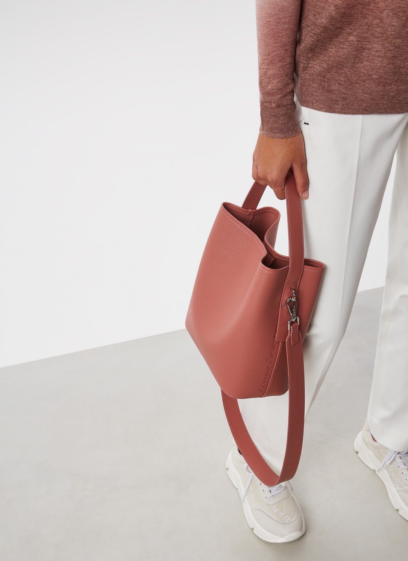 Pink Mini Vegan Saffiano Bucket Bag