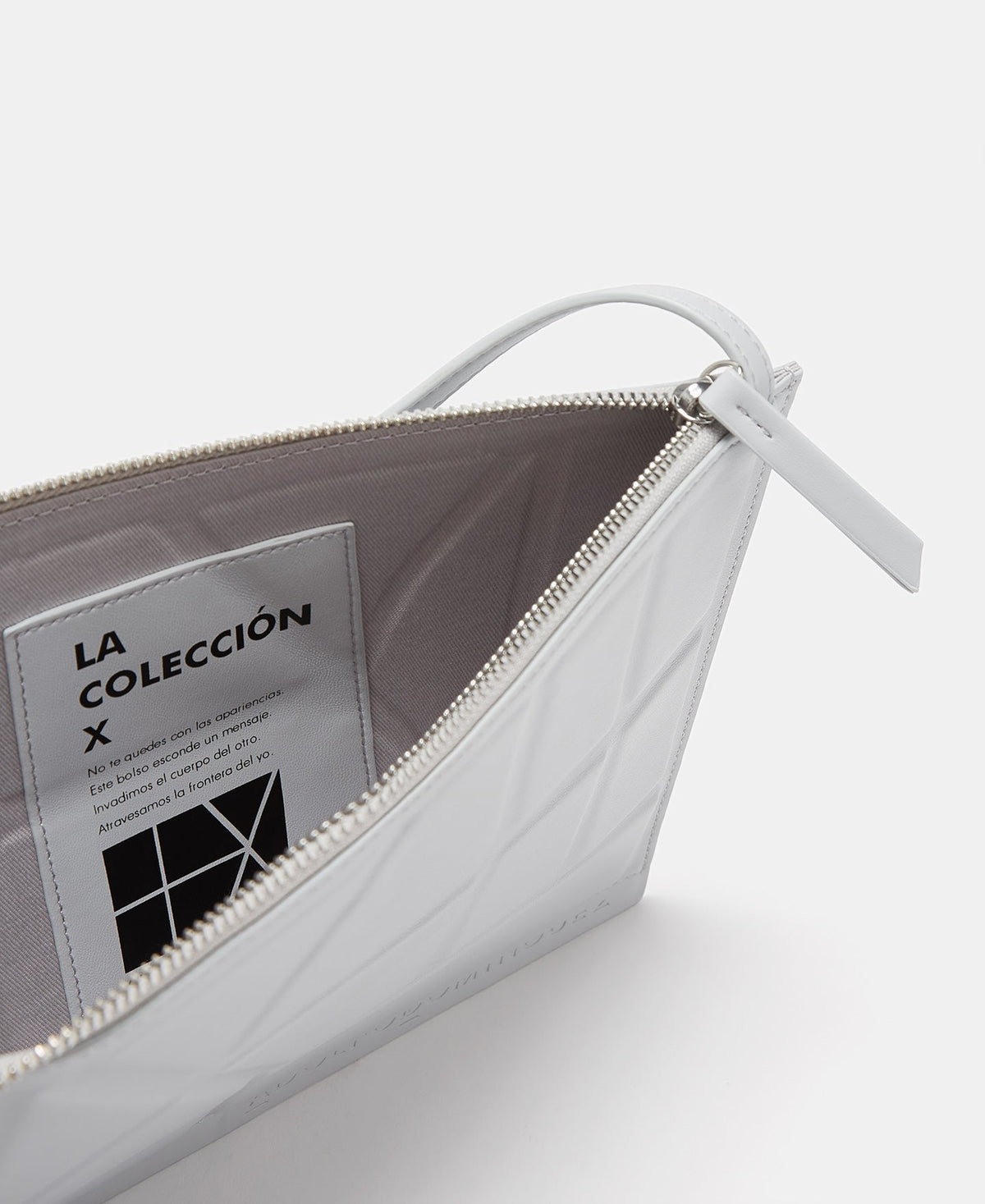 Grey Flat Crossbody Bag With Geometric Lines