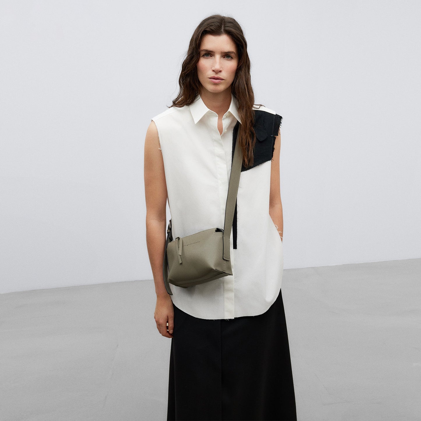 Green/Grey Small Leather-Non-Leather Crossbody