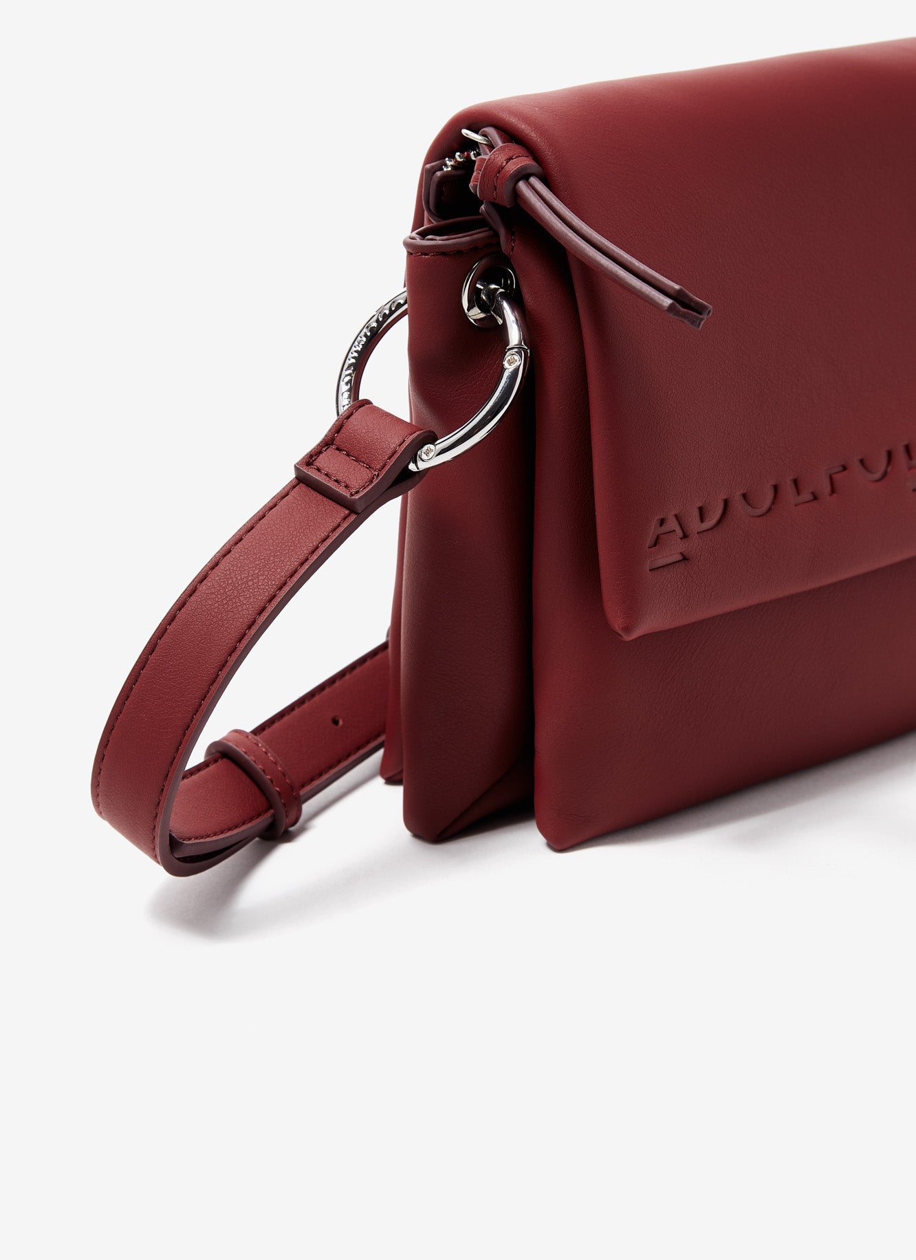 Dark Red Recycled Material Flap Cross Body Bag