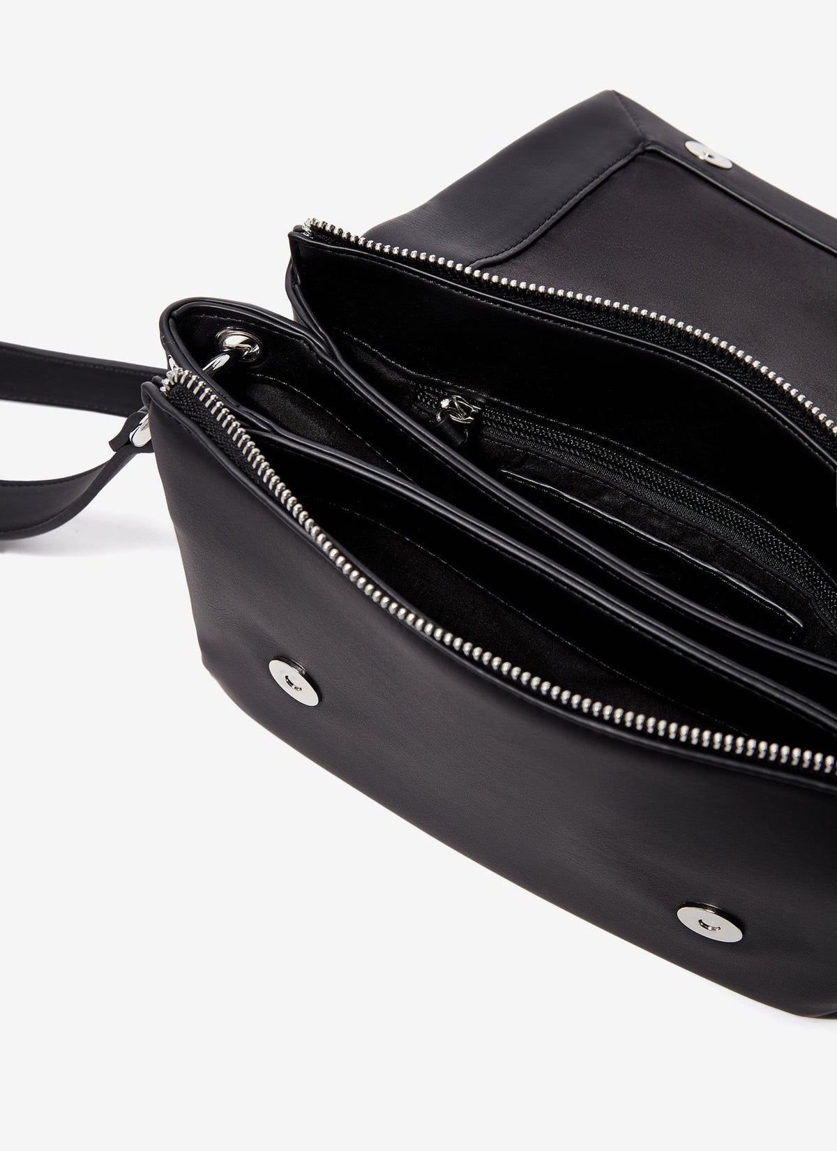 Black Recycled Material Flap Cross Body Bag