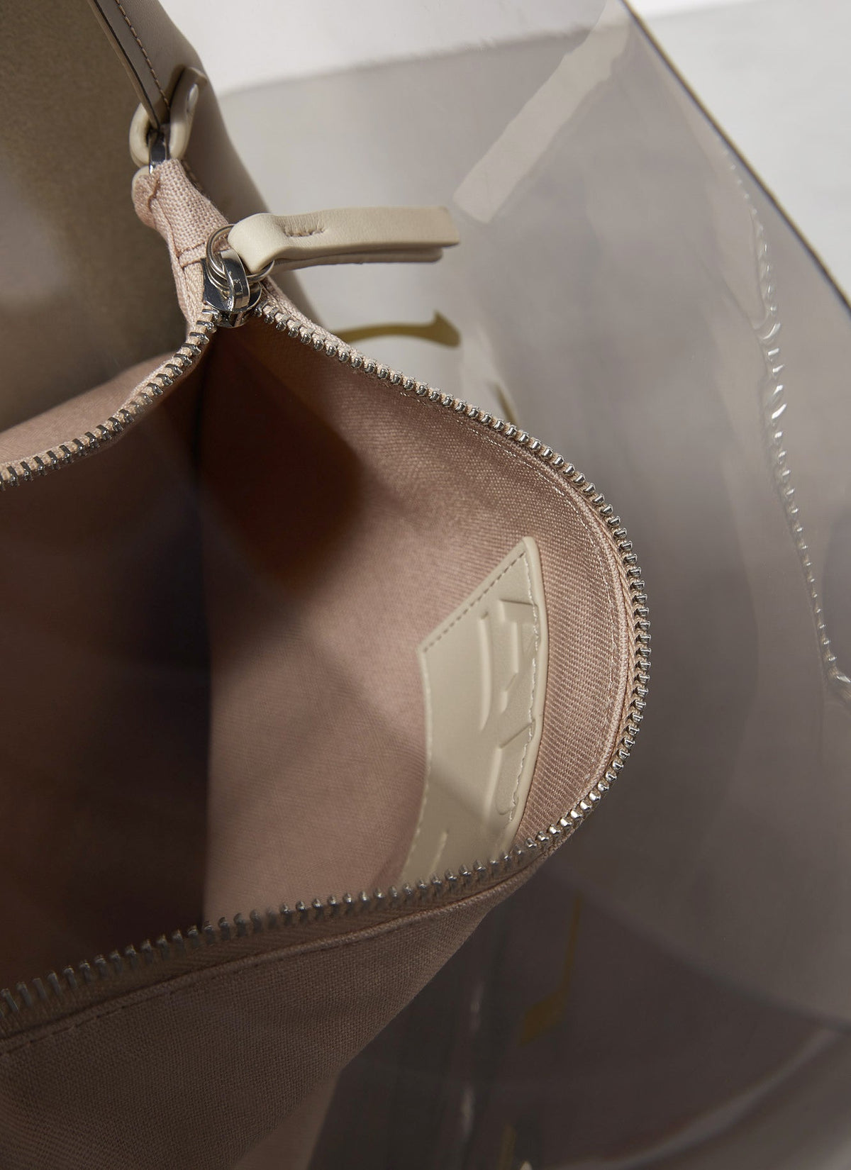 Nude Transparent Hobo Bag With Cotton Pouch