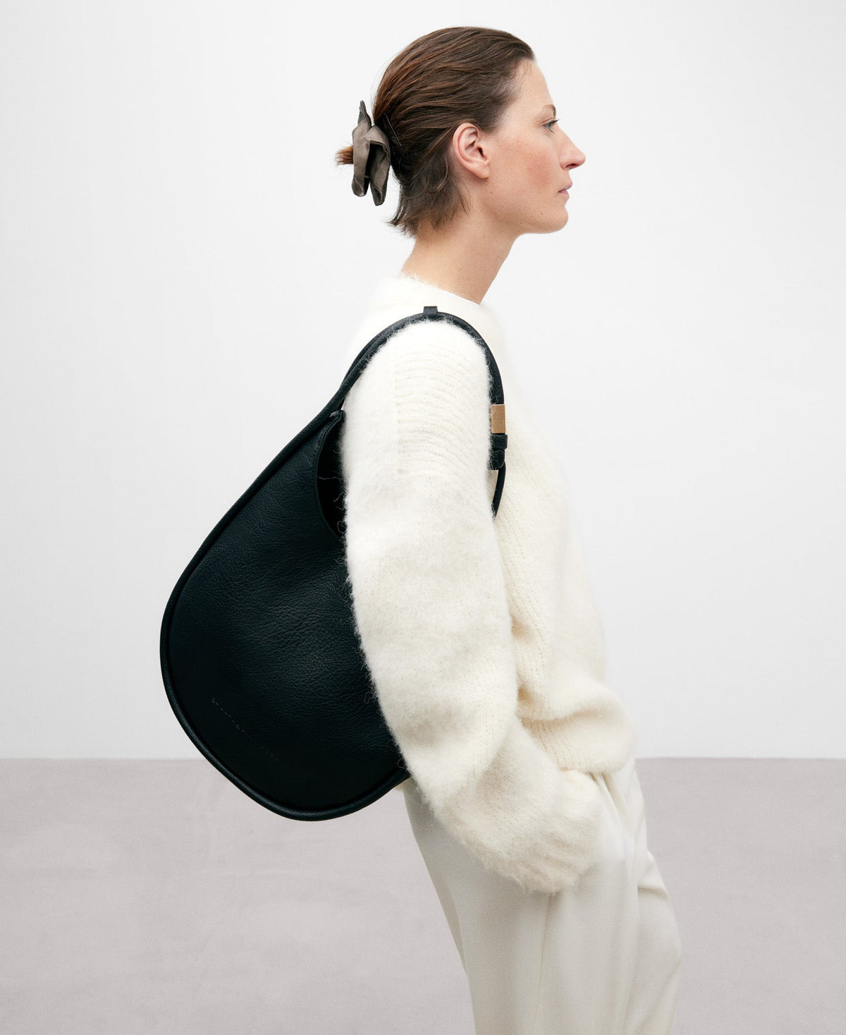 Black Recycled Material Hobo Bag For Women