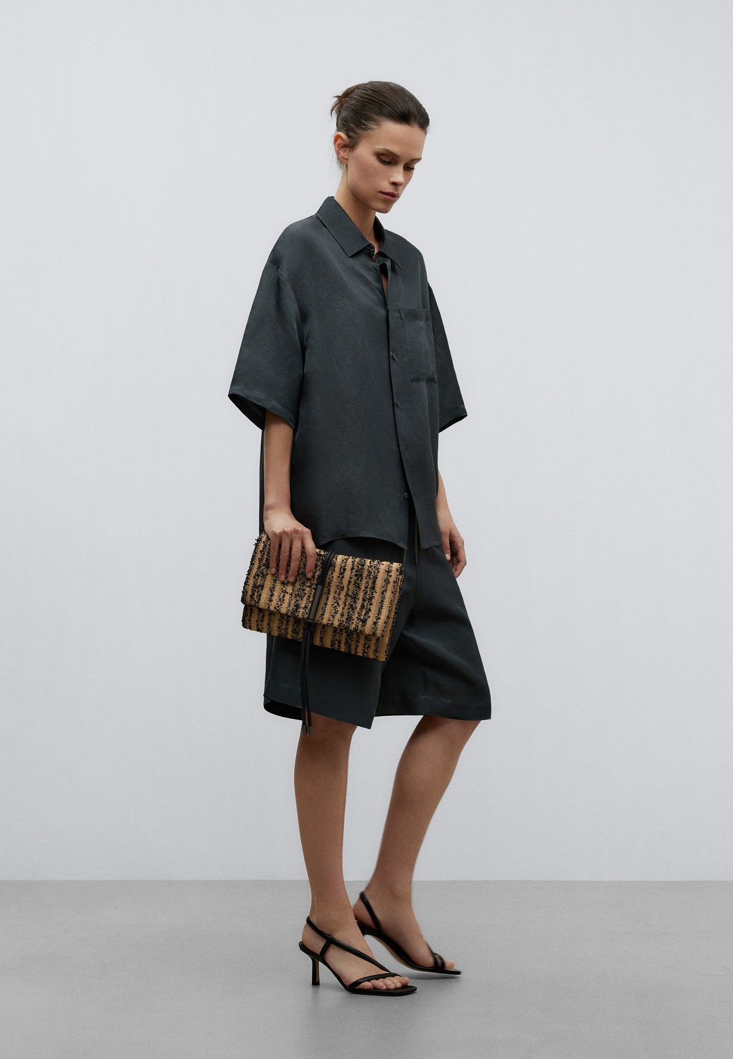 Black Textured Braided Crossbody