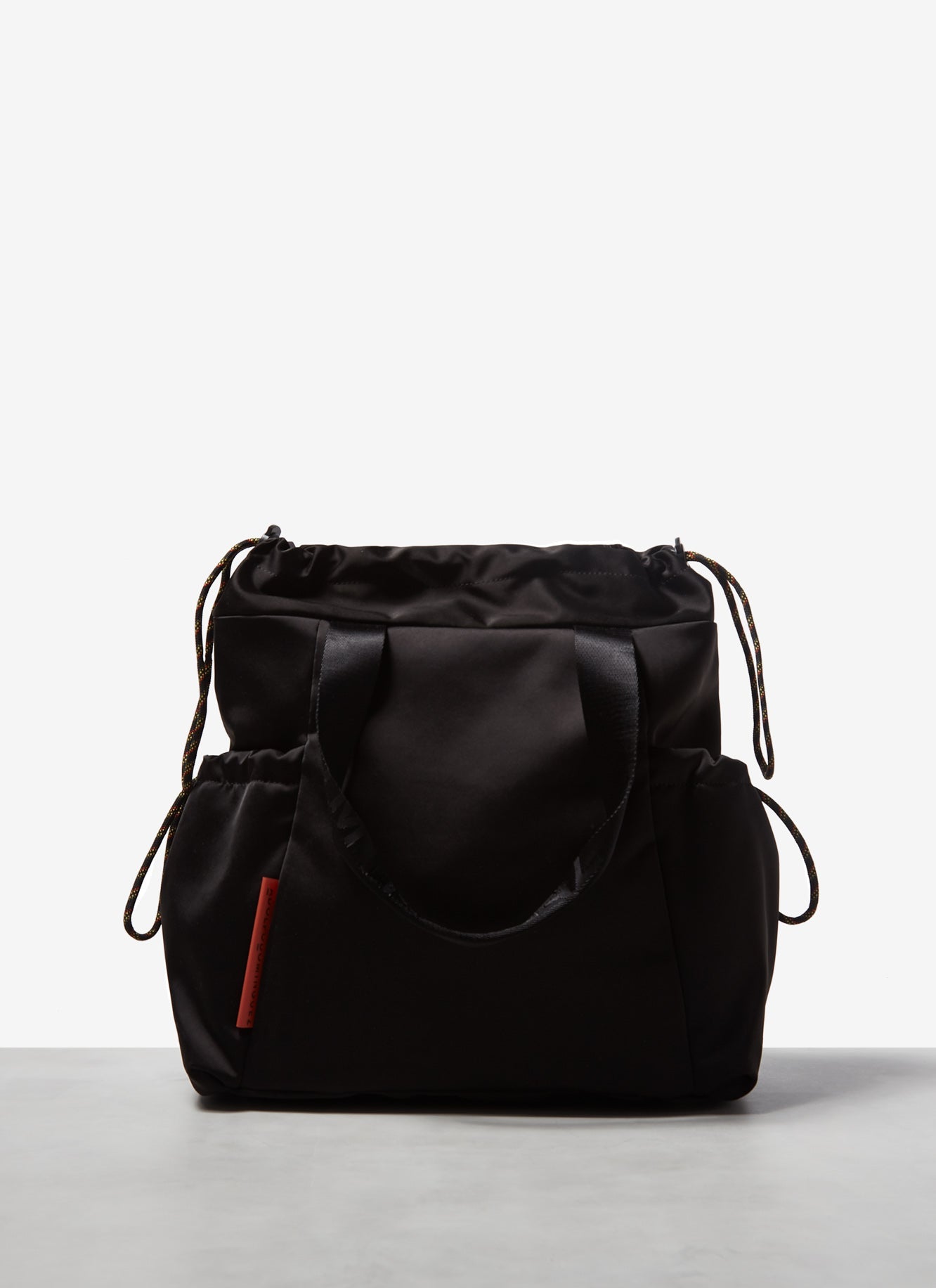Black Nylon Shopper Bag With Logoed Straps