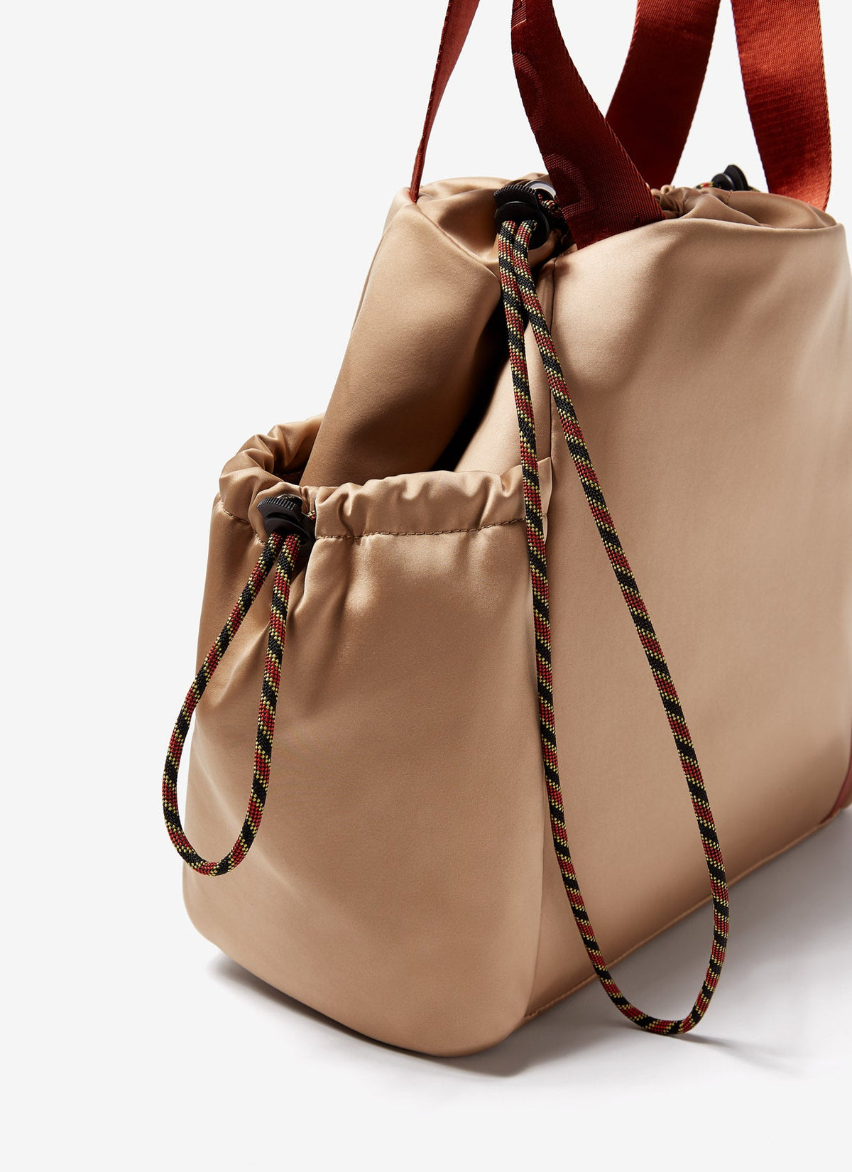 Beige Nylon Shopper Bag With Logoed Straps