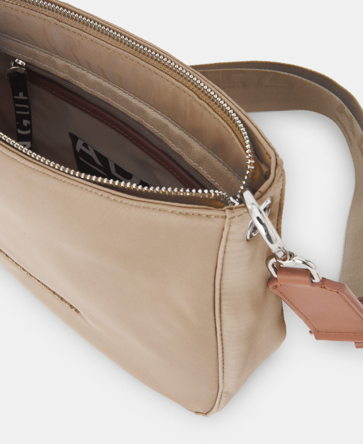 Beige Square Crossbody Bag With Zip Closure