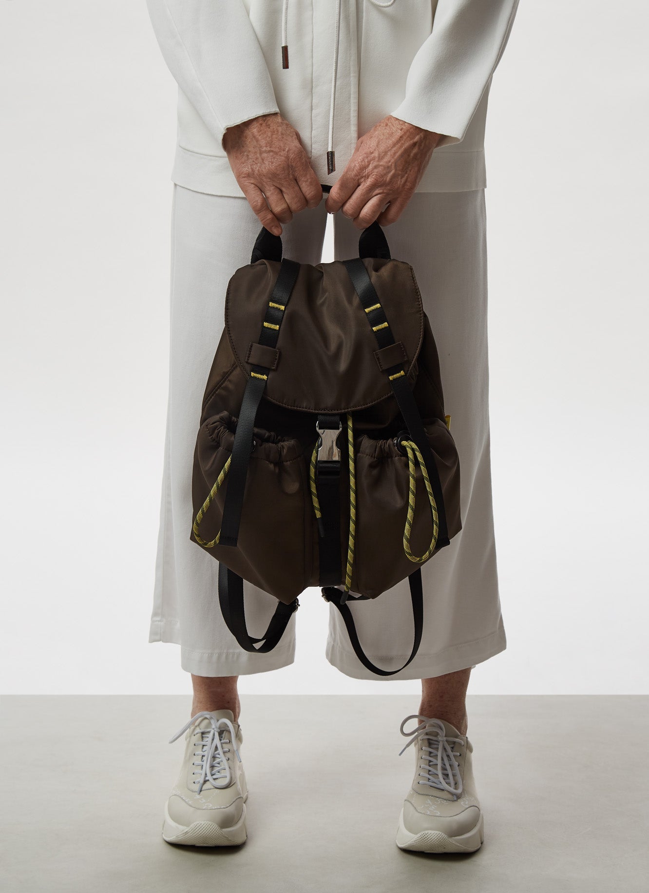 Brown Nylon Backpack With Pockets