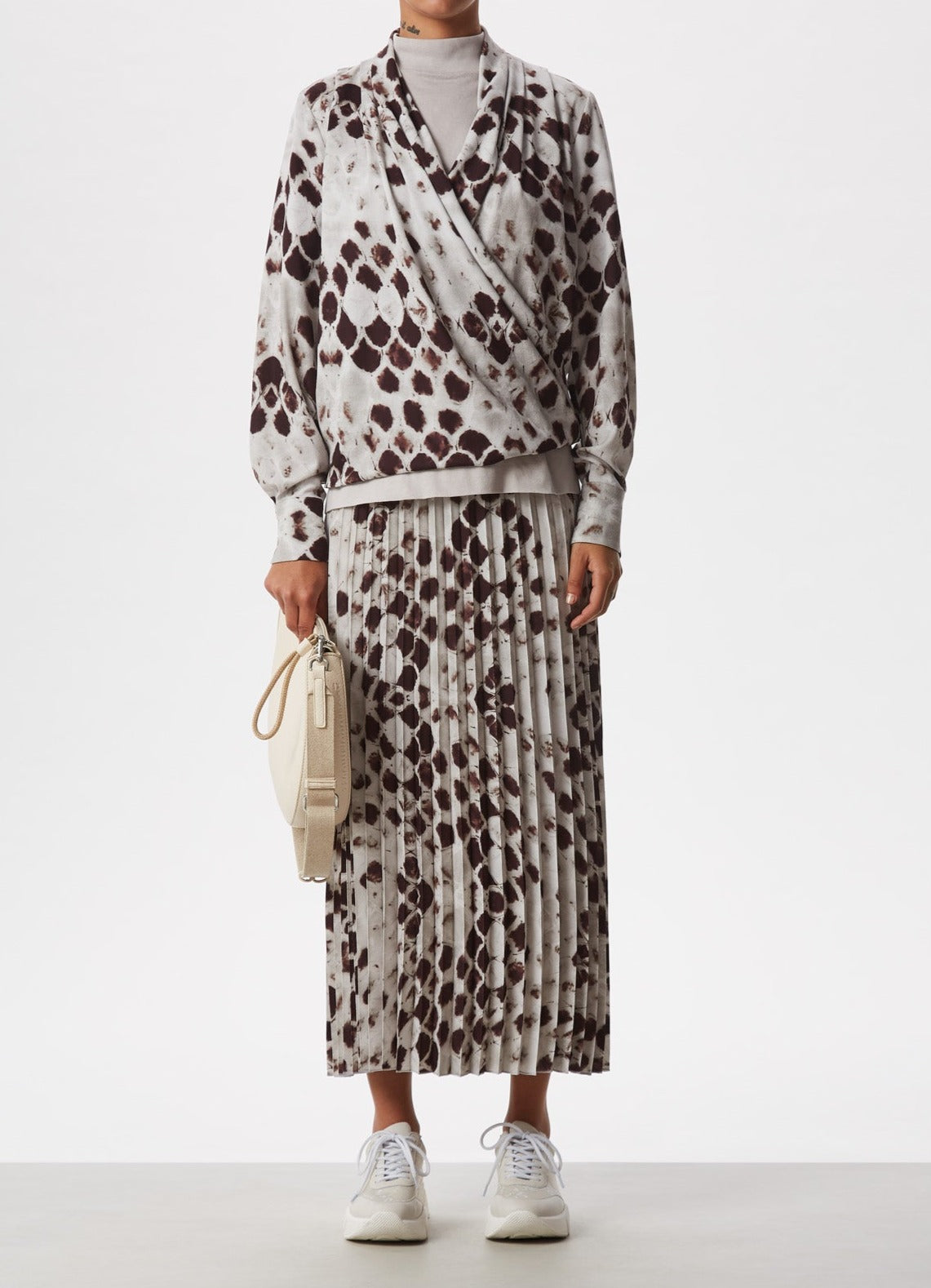 Burgundy/Grey Wrap Shirt With Signature Snake Print