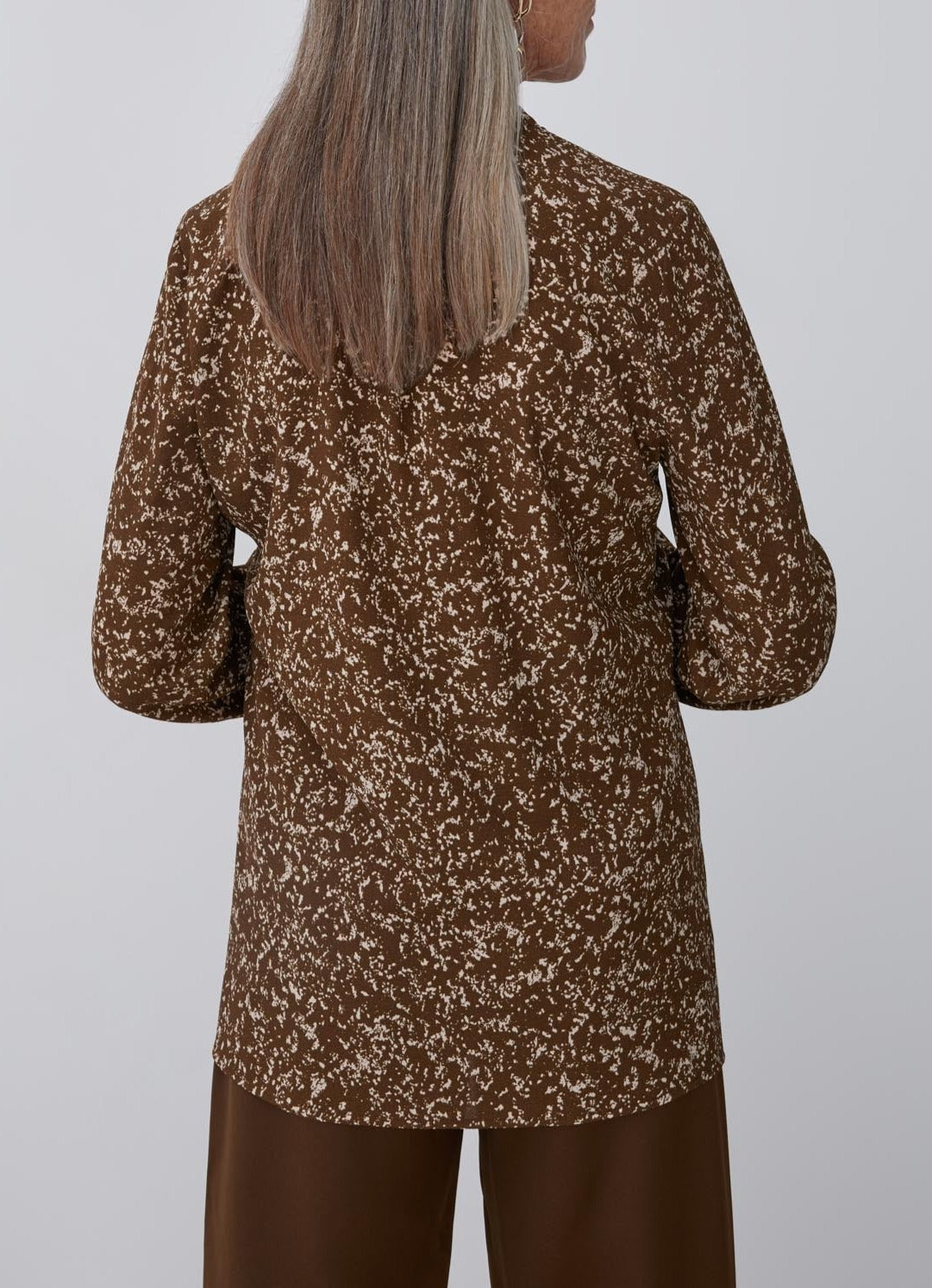 Brown Printed Shirt With Crew Collar