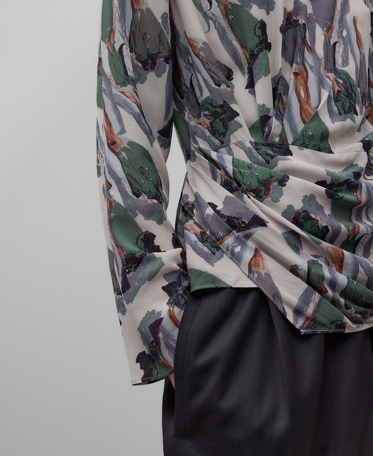 Flower Stamped Printed Top With Draped Waist