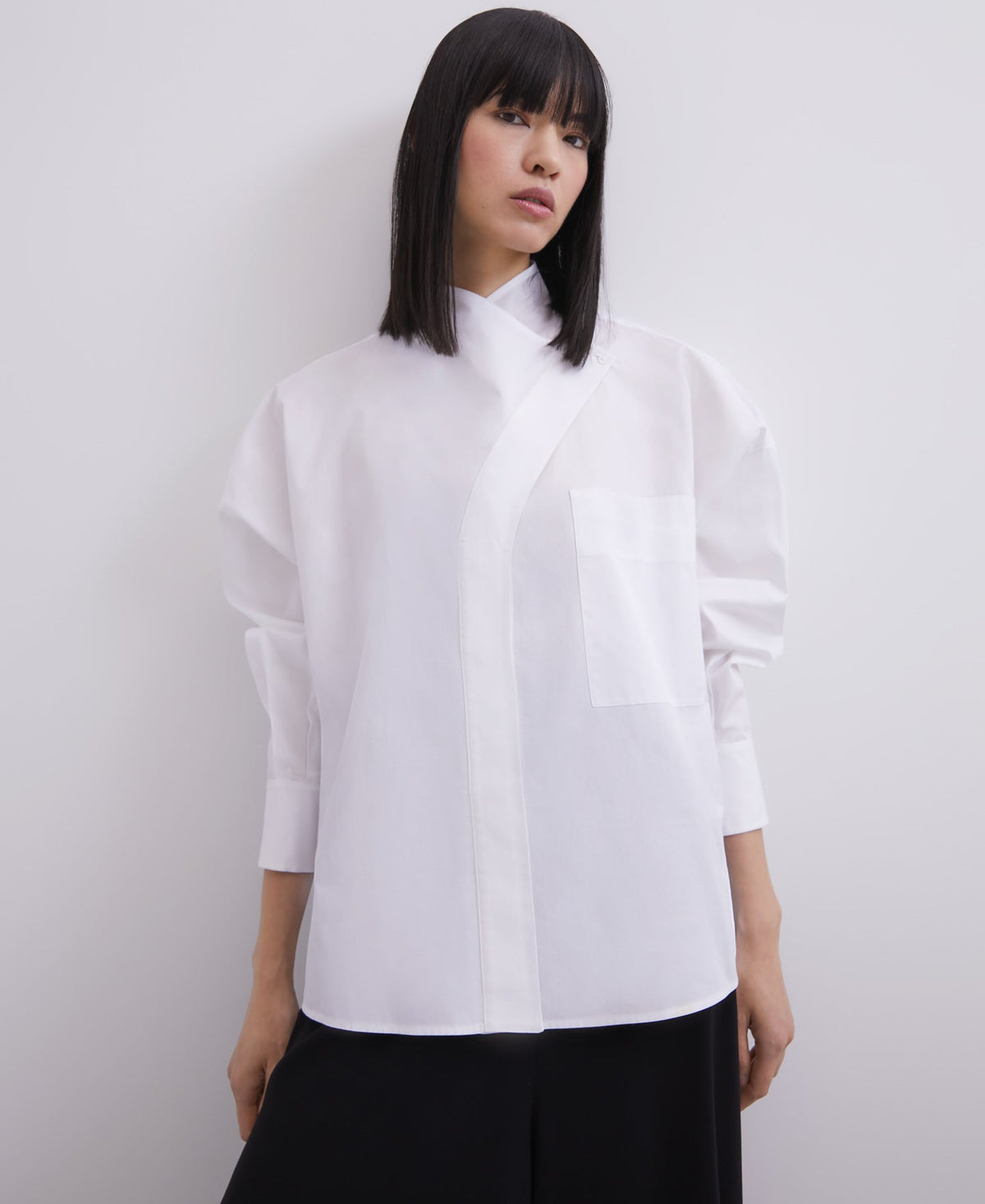 White Crossover Flap Cotton Shirt