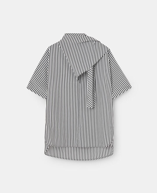 Blue Stripe Cotton Shirt With Collar Detail
