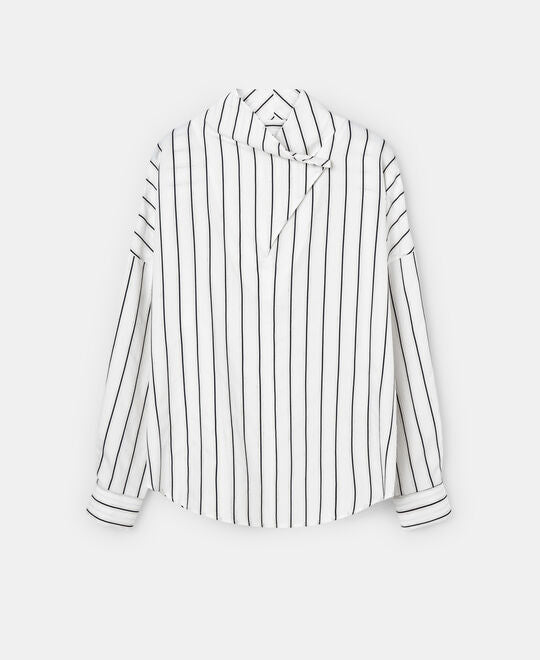 White Print Striped Shirt Lapel Collar