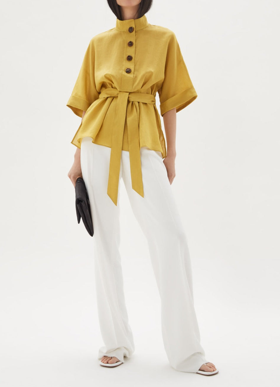 Green Ramie Shirt With Matching Belt