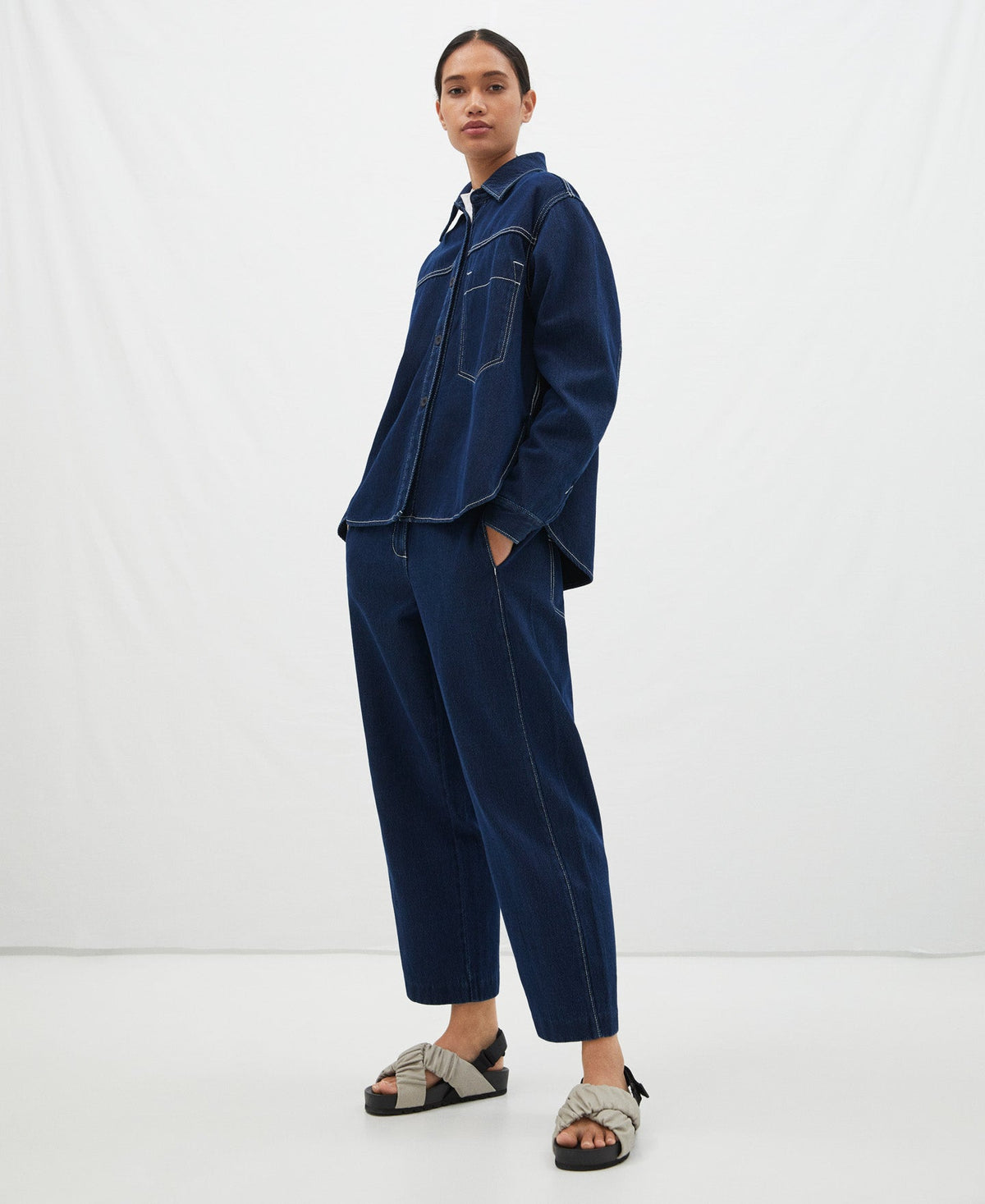 Blue Cotton Denim Textured Overshirt