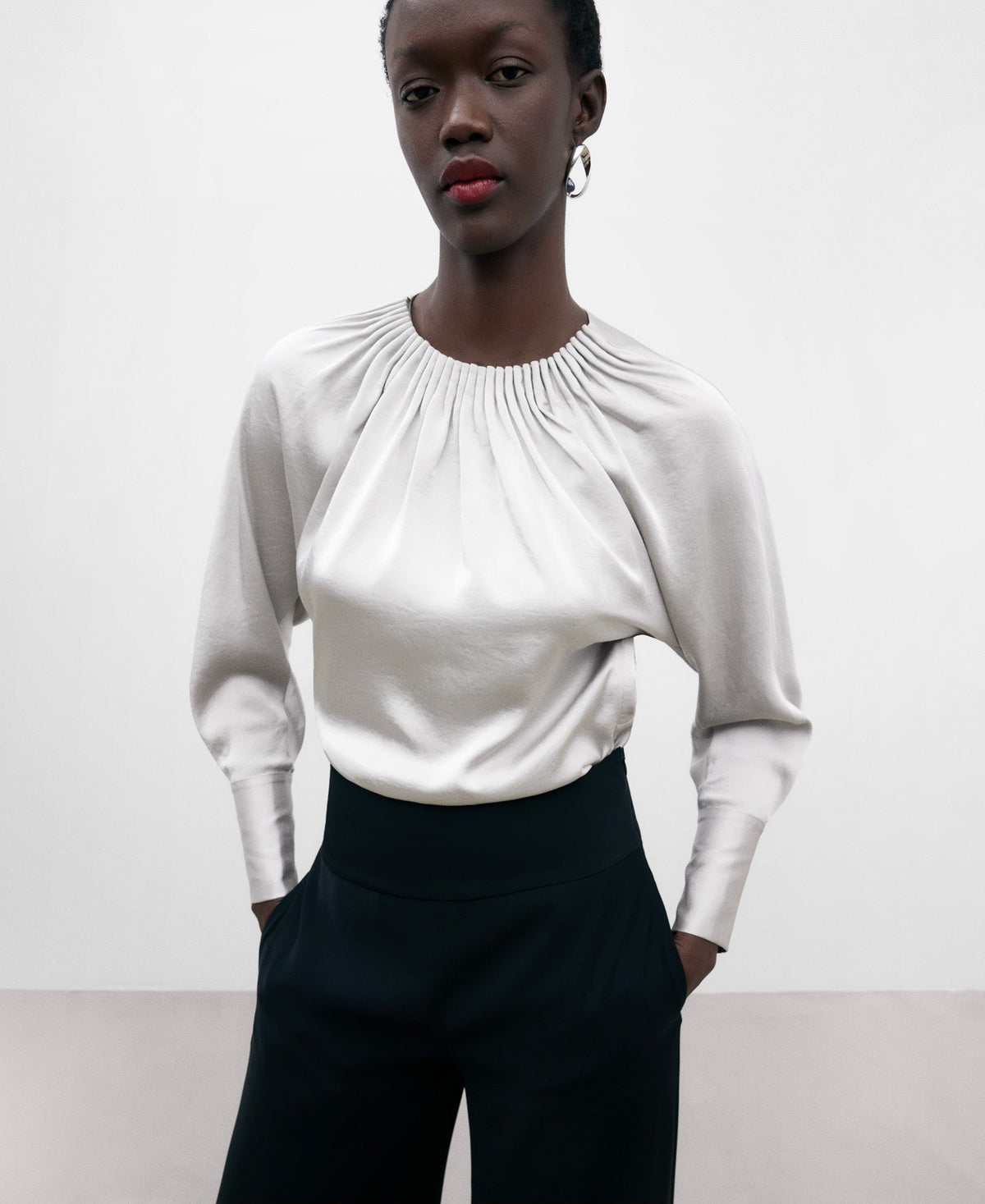 White Ruffled Collar Blouse For Women