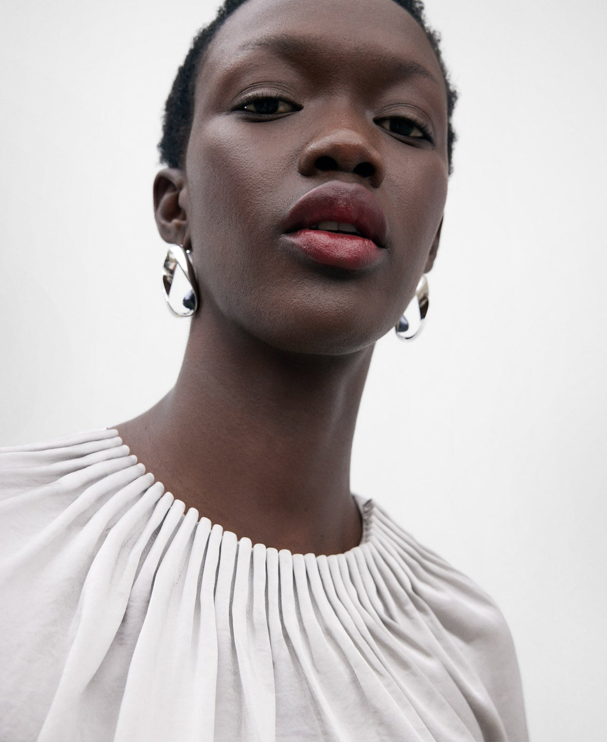 White Ruffled Collar Blouse For Women