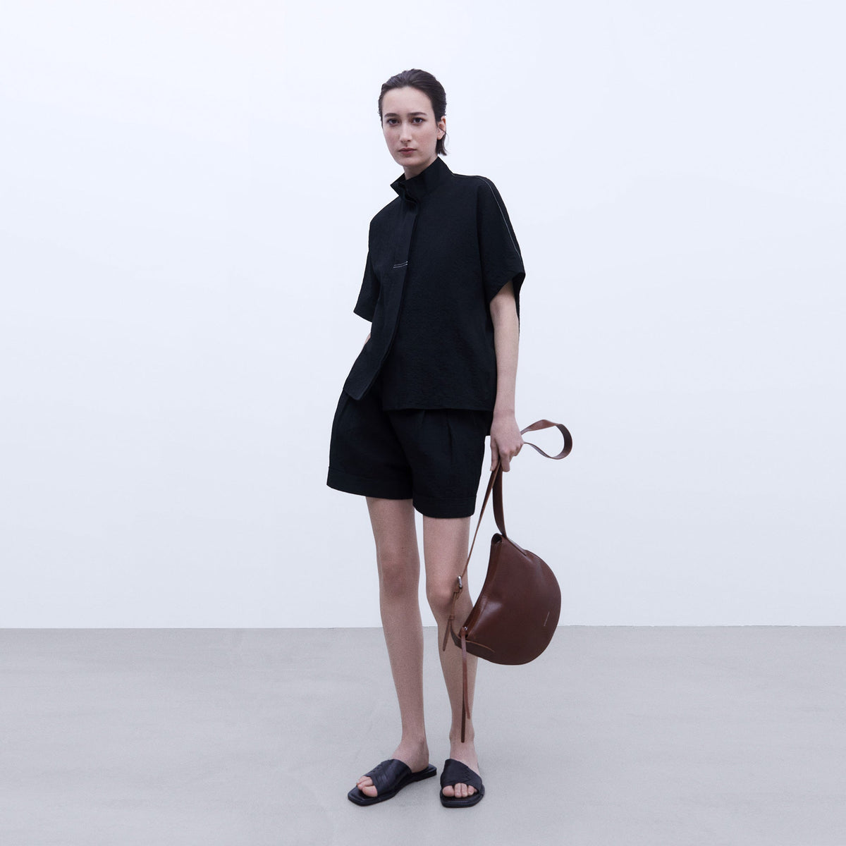 Black Mandarin Collar Shirt