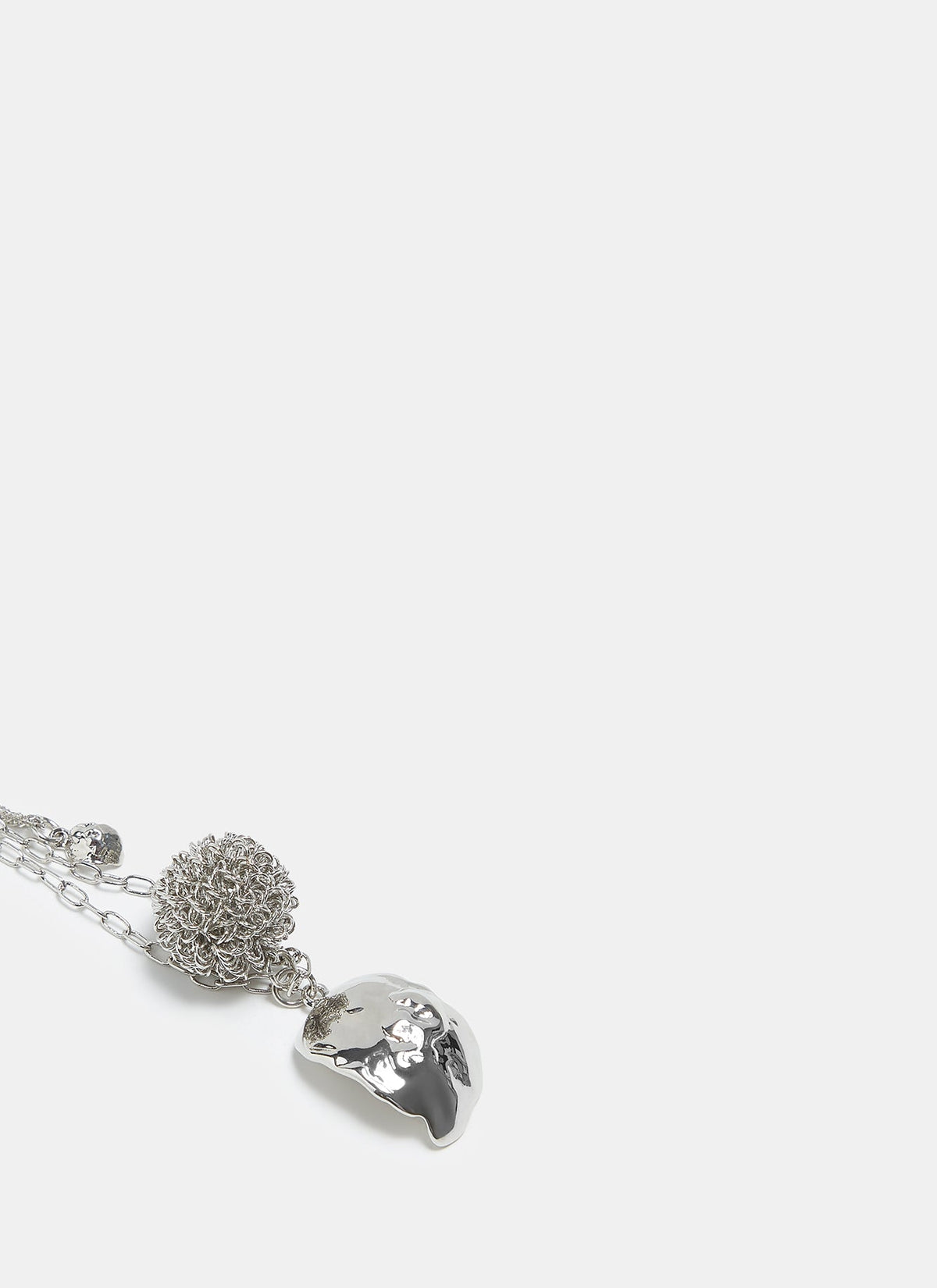 Silver Necklace With Pom Pom And Leaf Pendants