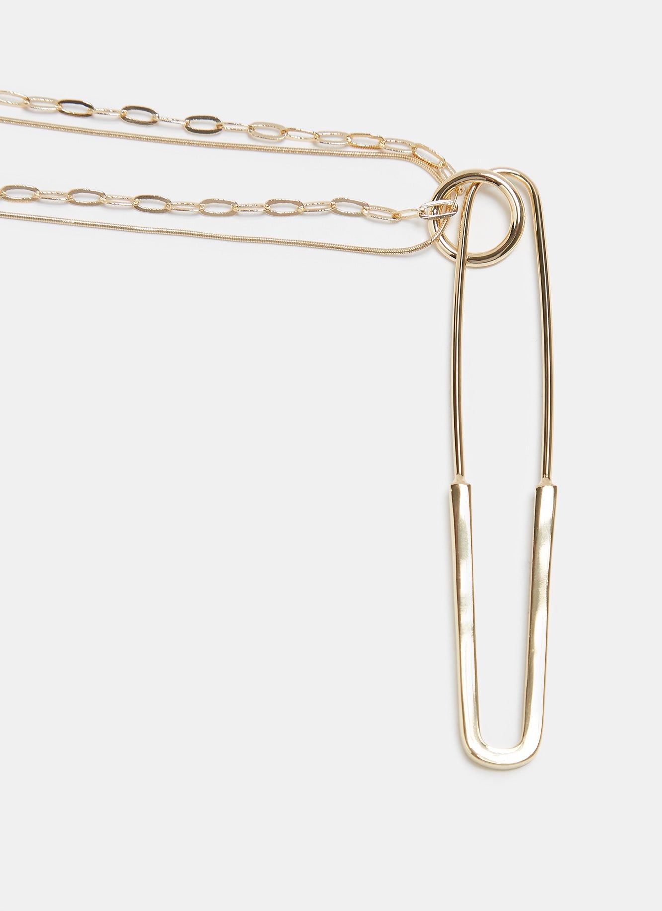 Gold Long Necklace With Safety Pin Pendant
