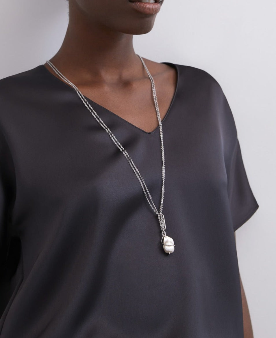 Silver Color Plated Artificial Pearl Necklace
