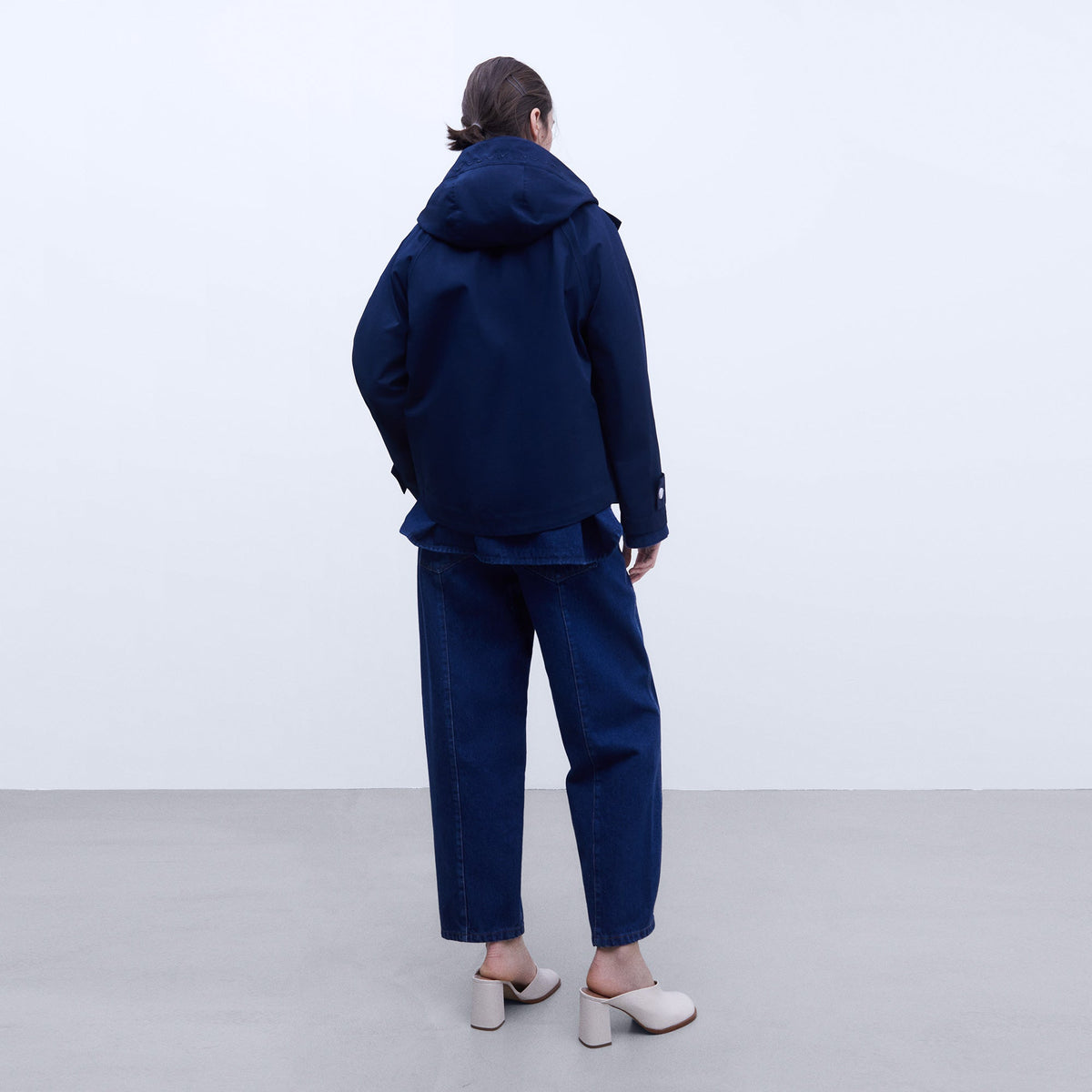 Navy Blue Cotton Hooded Parka